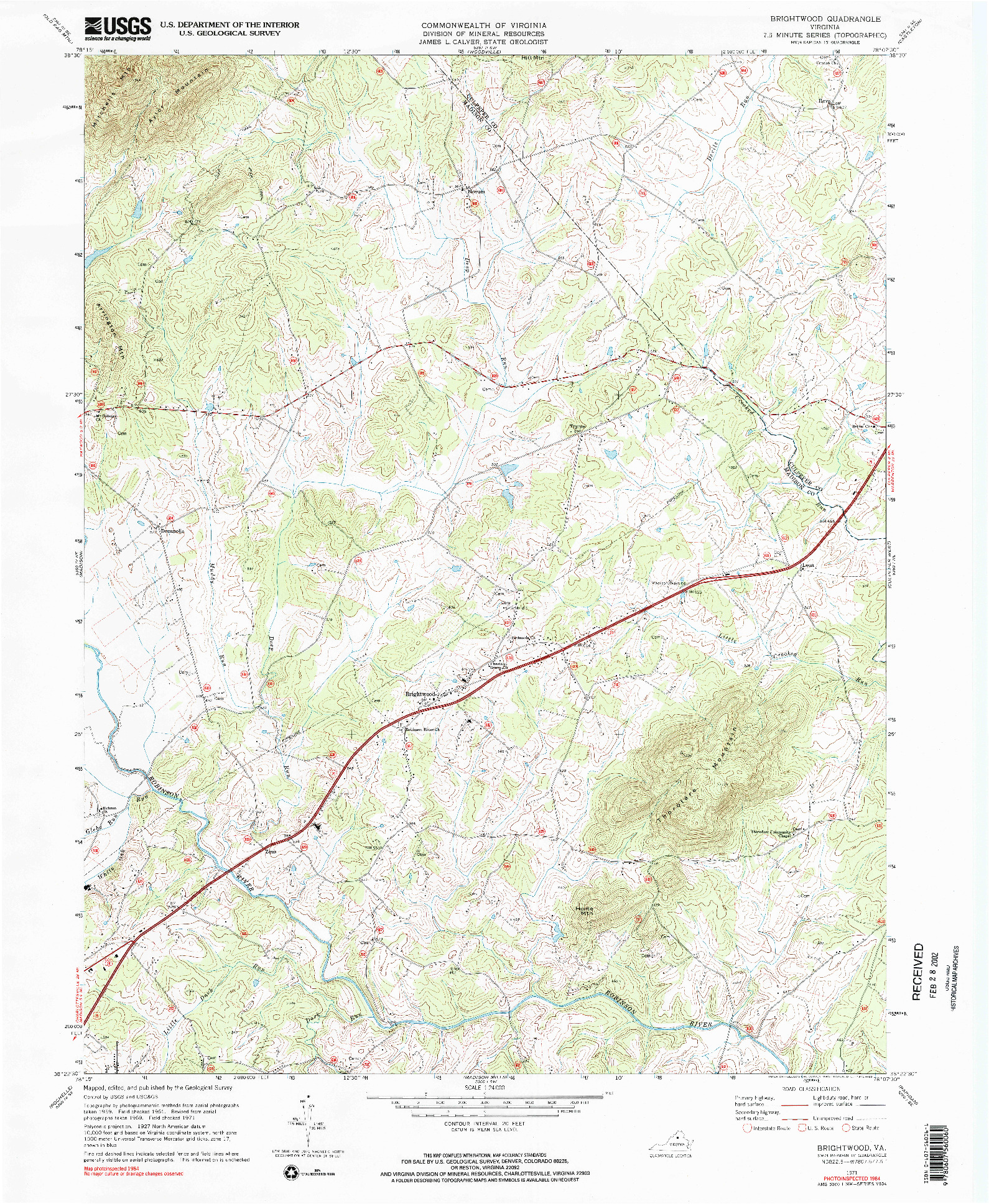 USGS 1:24000-SCALE QUADRANGLE FOR BRIGHTWOOD, VA 1971