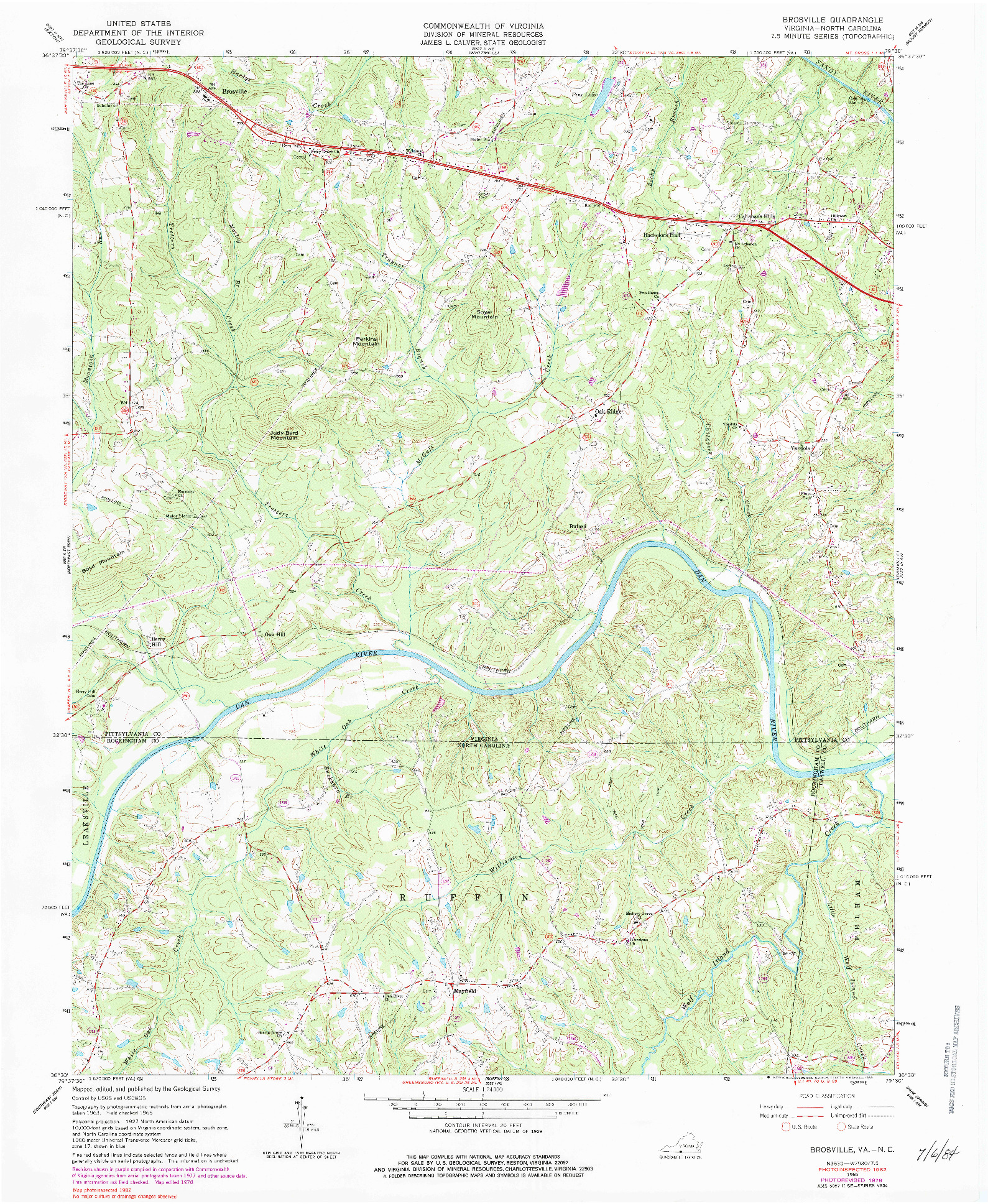 USGS 1:24000-SCALE QUADRANGLE FOR BROSVILLE, VA 1965