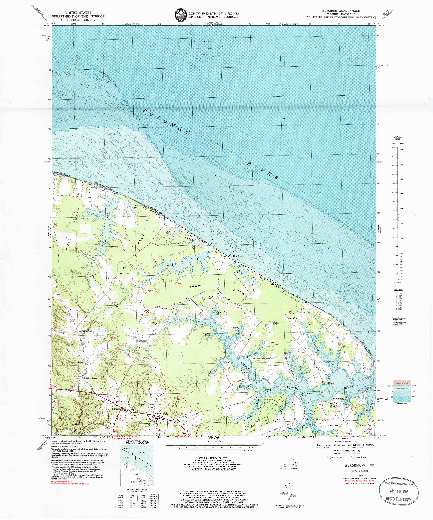 USGS 1:24000-SCALE QUADRANGLE FOR BURGESS, VA 1968