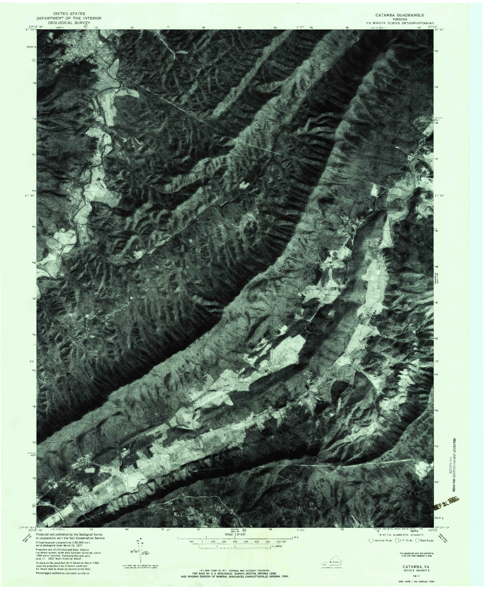 USGS 1:24000-SCALE QUADRANGLE FOR CATAWBA, VA 1977