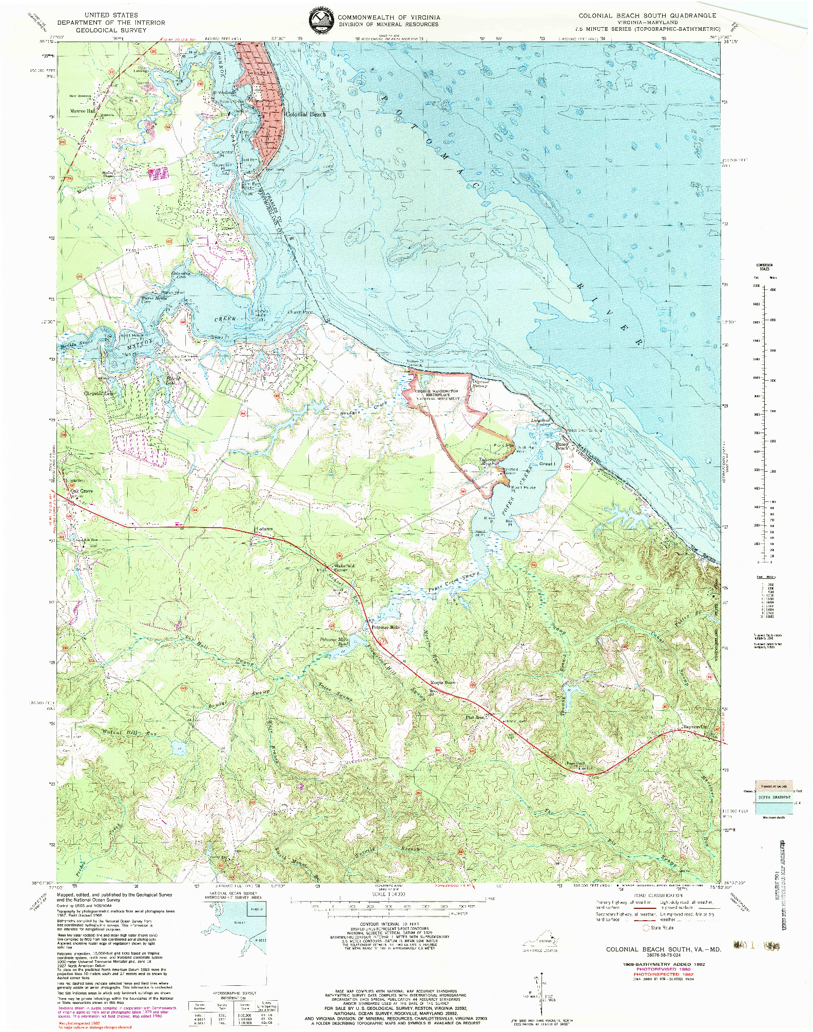 USGS 1:24000-SCALE QUADRANGLE FOR COLONIAL BEACH SOUTH, VA 1968