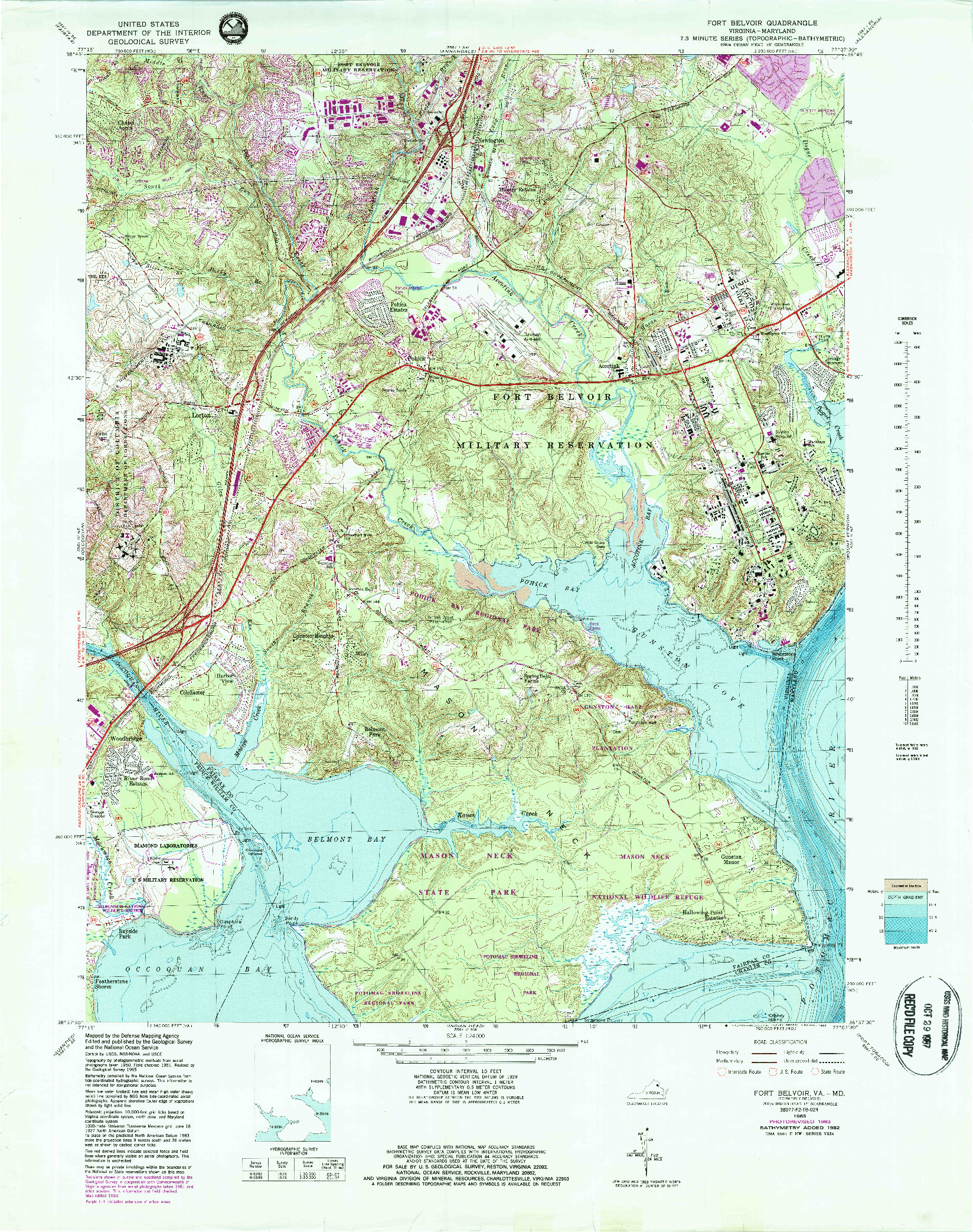 USGS 1:24000-SCALE QUADRANGLE FOR FORT BELVOIR, VA 1965