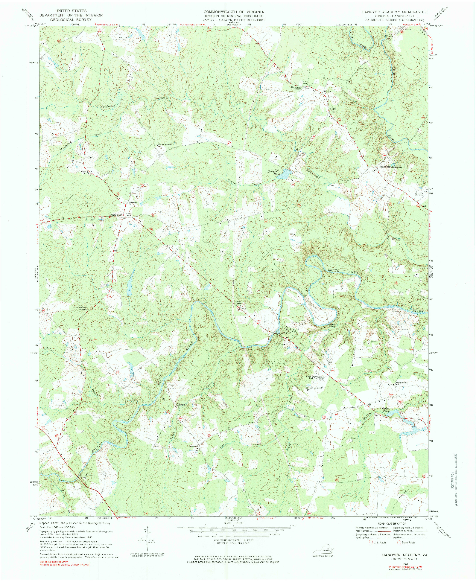 USGS 1:24000-SCALE QUADRANGLE FOR HANOVER ACADEMY, VA 1969