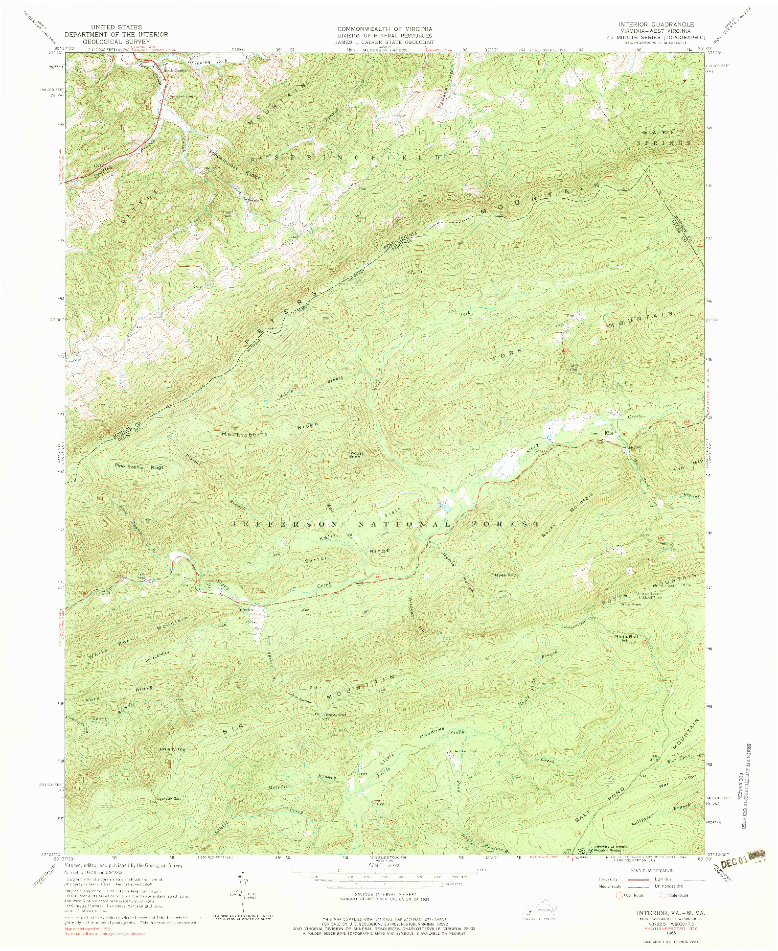 USGS 1:24000-SCALE QUADRANGLE FOR INTERIOR, VA 1965
