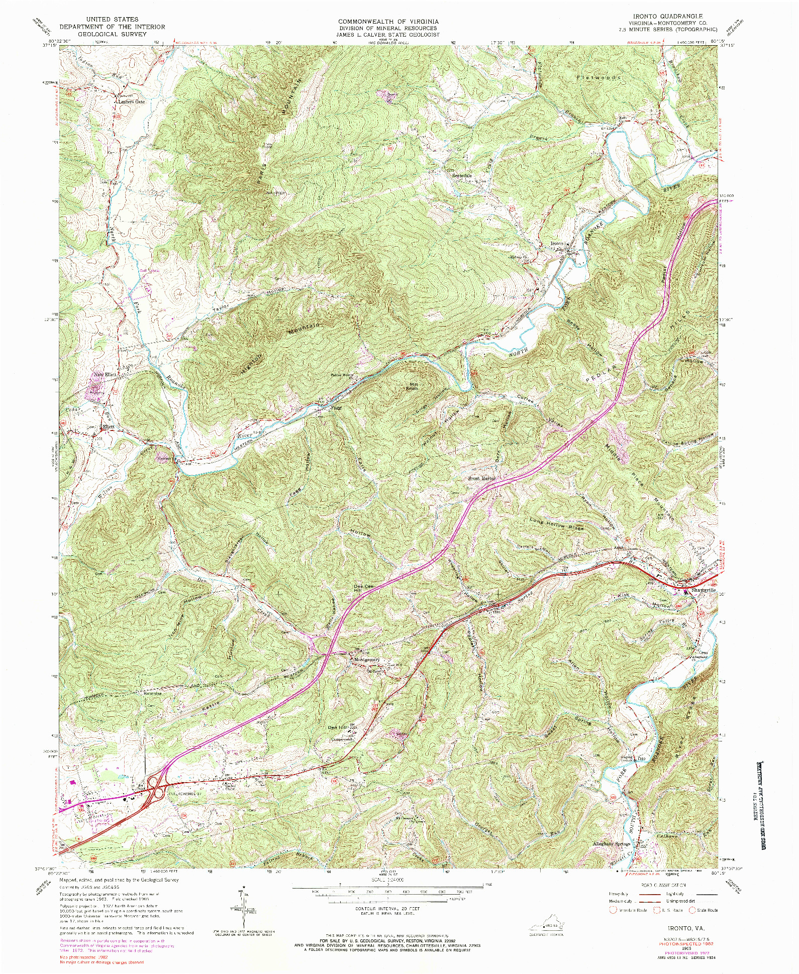 USGS 1:24000-SCALE QUADRANGLE FOR IRONTO, VA 1965