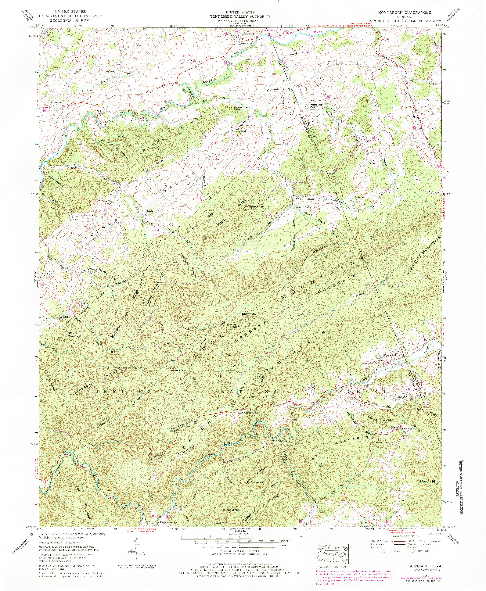 USGS 1:24000-SCALE QUADRANGLE FOR KONNAROCK, VA 1959