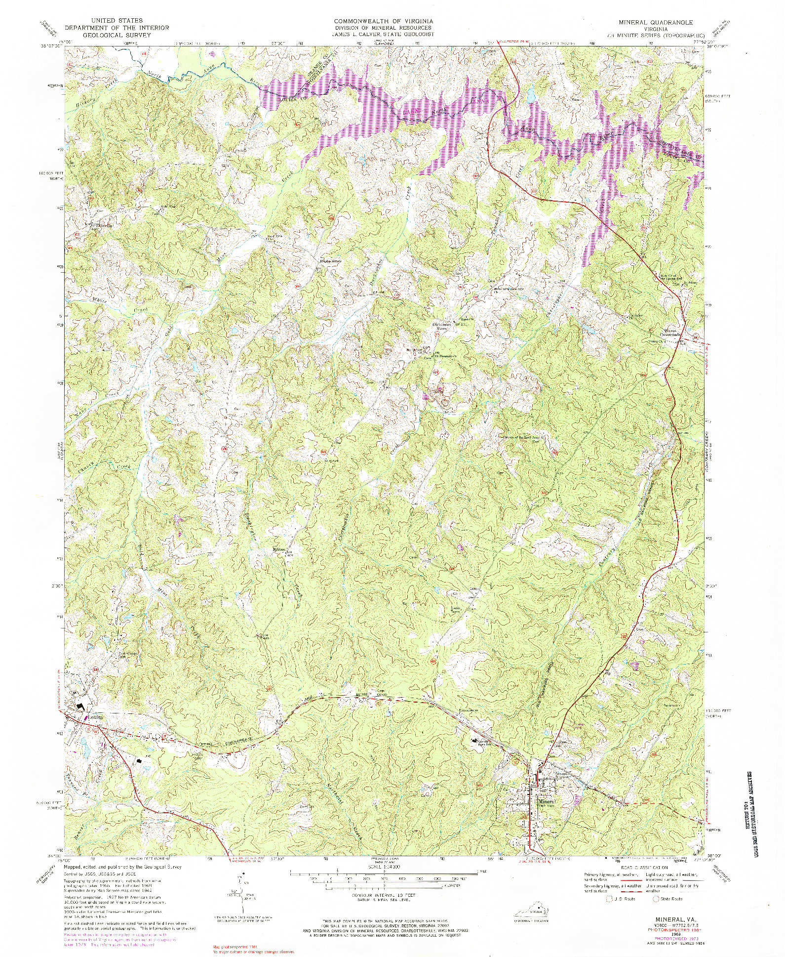 USGS 1:24000-SCALE QUADRANGLE FOR MINERAL, VA 1969