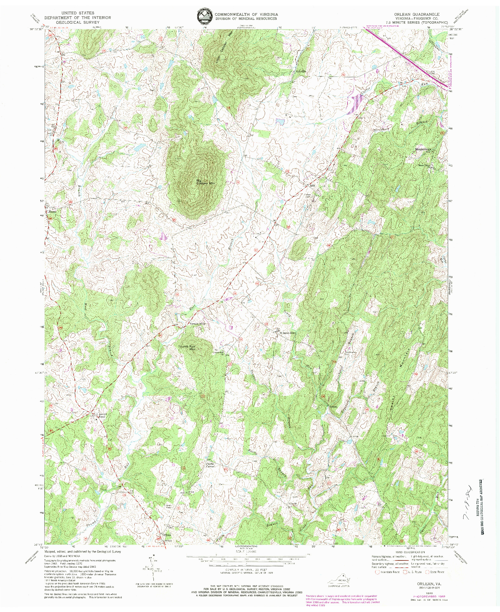 USGS 1:24000-SCALE QUADRANGLE FOR ORLEAN, VA 1970