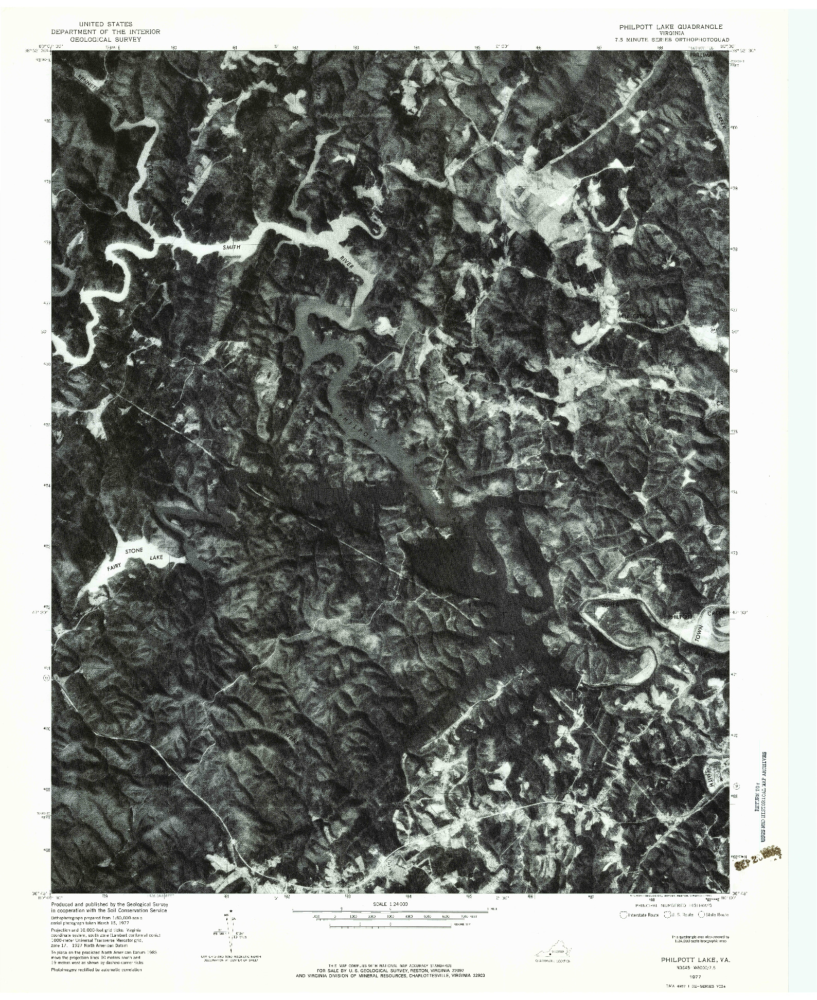 USGS 1:24000-SCALE QUADRANGLE FOR PHILPOTT LAKE, VA 1977