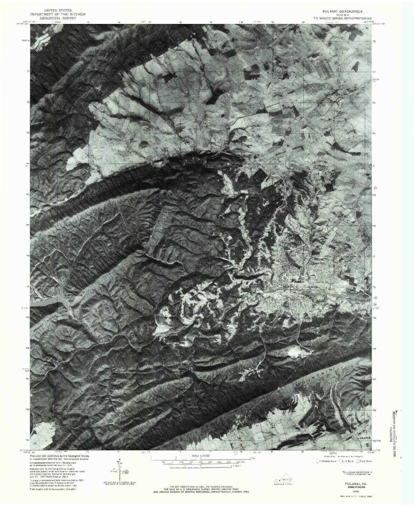 USGS 1:24000-SCALE QUADRANGLE FOR PULASKI, VA 1976