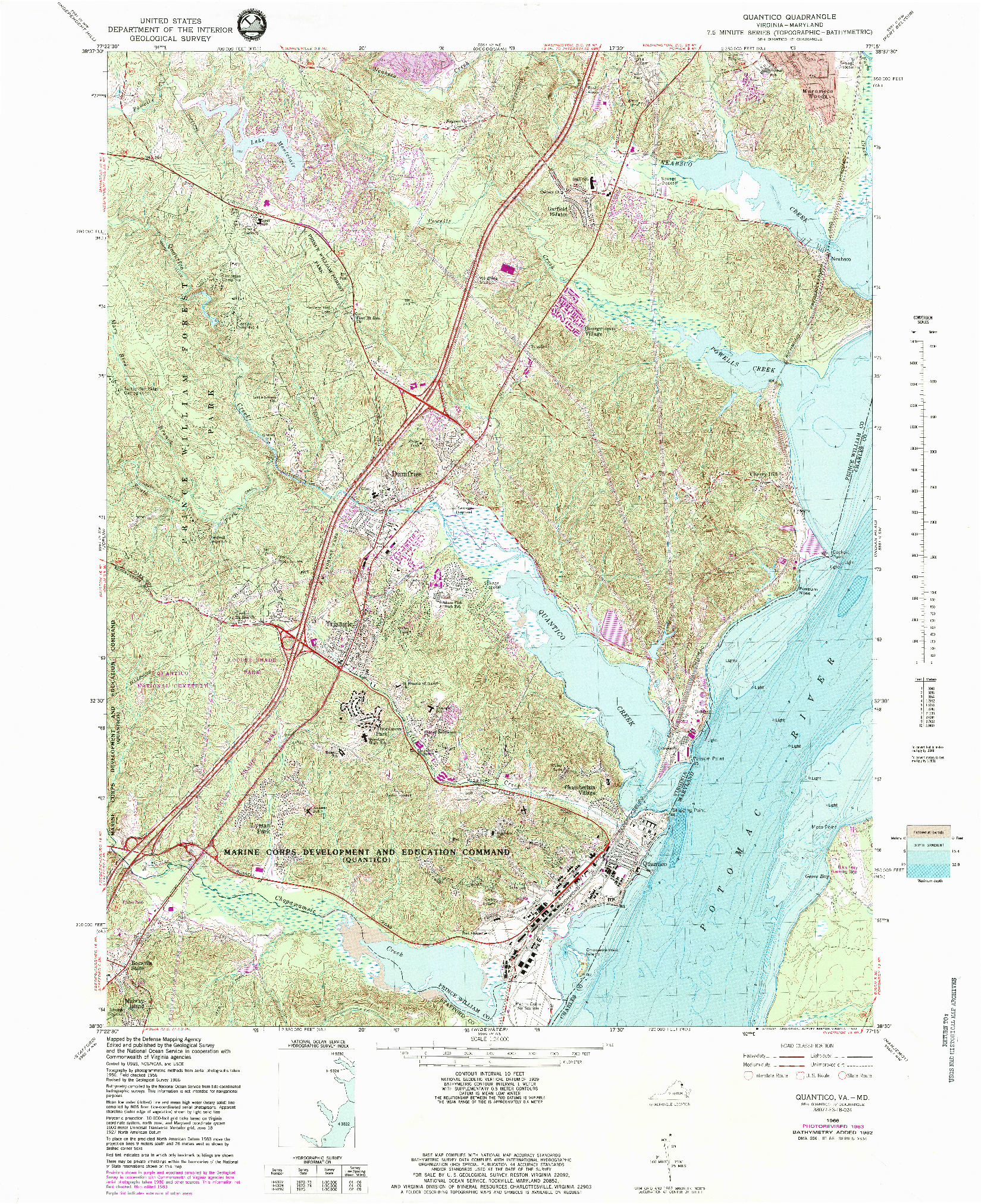 USGS 1:24000-SCALE QUADRANGLE FOR QUANTICO, VA 1966