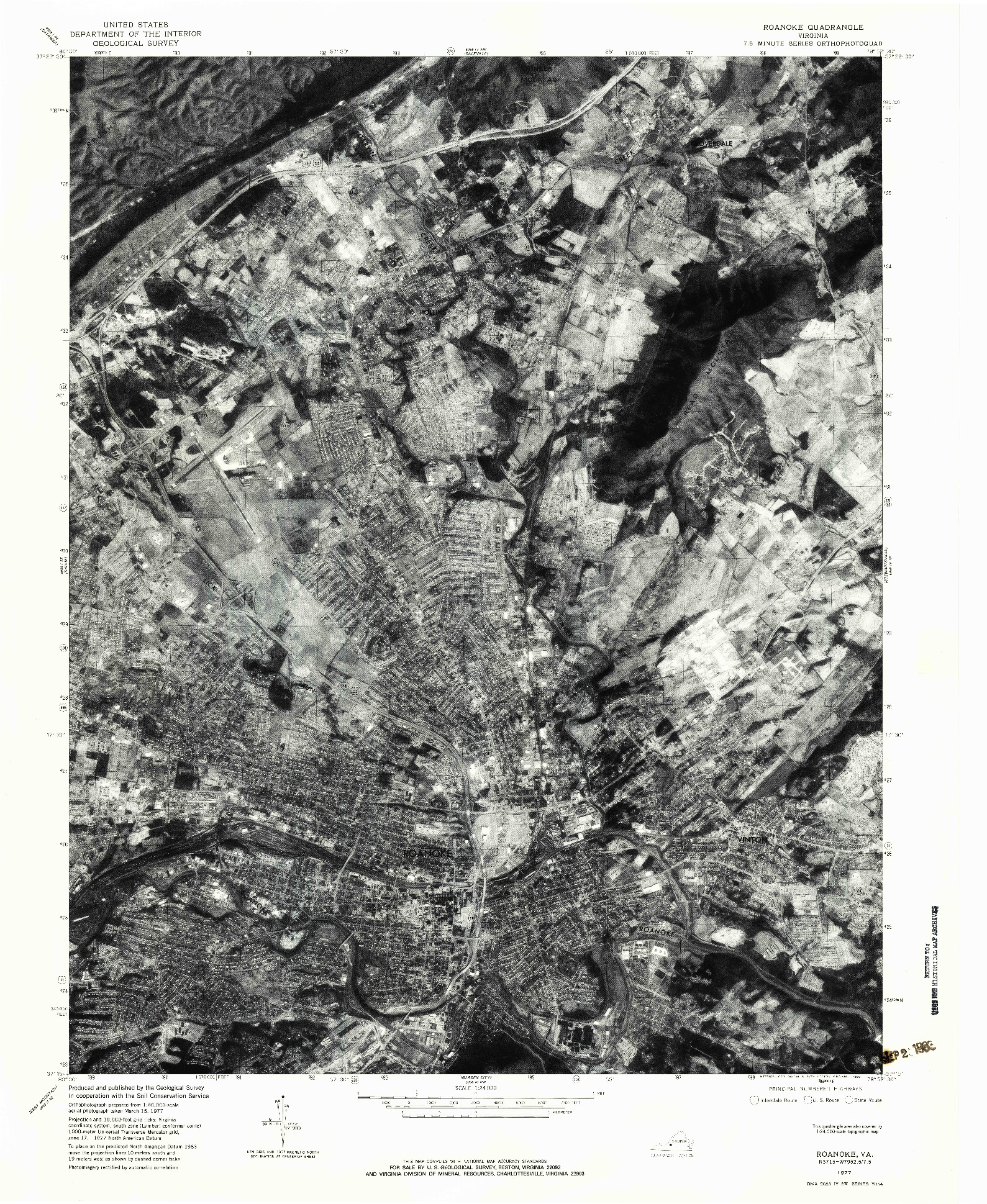 USGS 1:24000-SCALE QUADRANGLE FOR ROANOKE, VA 1977