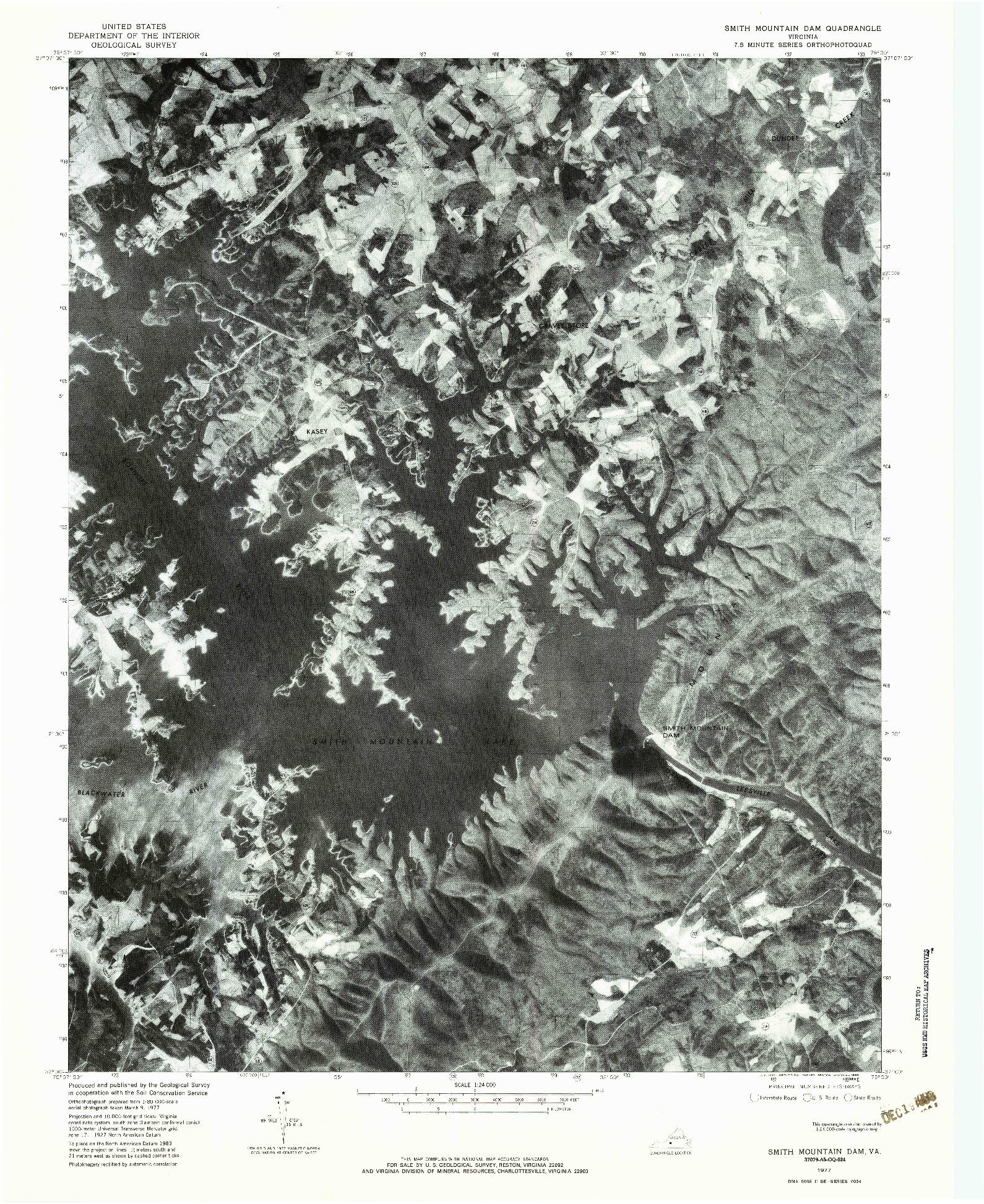 USGS 1:24000-SCALE QUADRANGLE FOR SMITH MOUNTAIN DAM, VA 1977