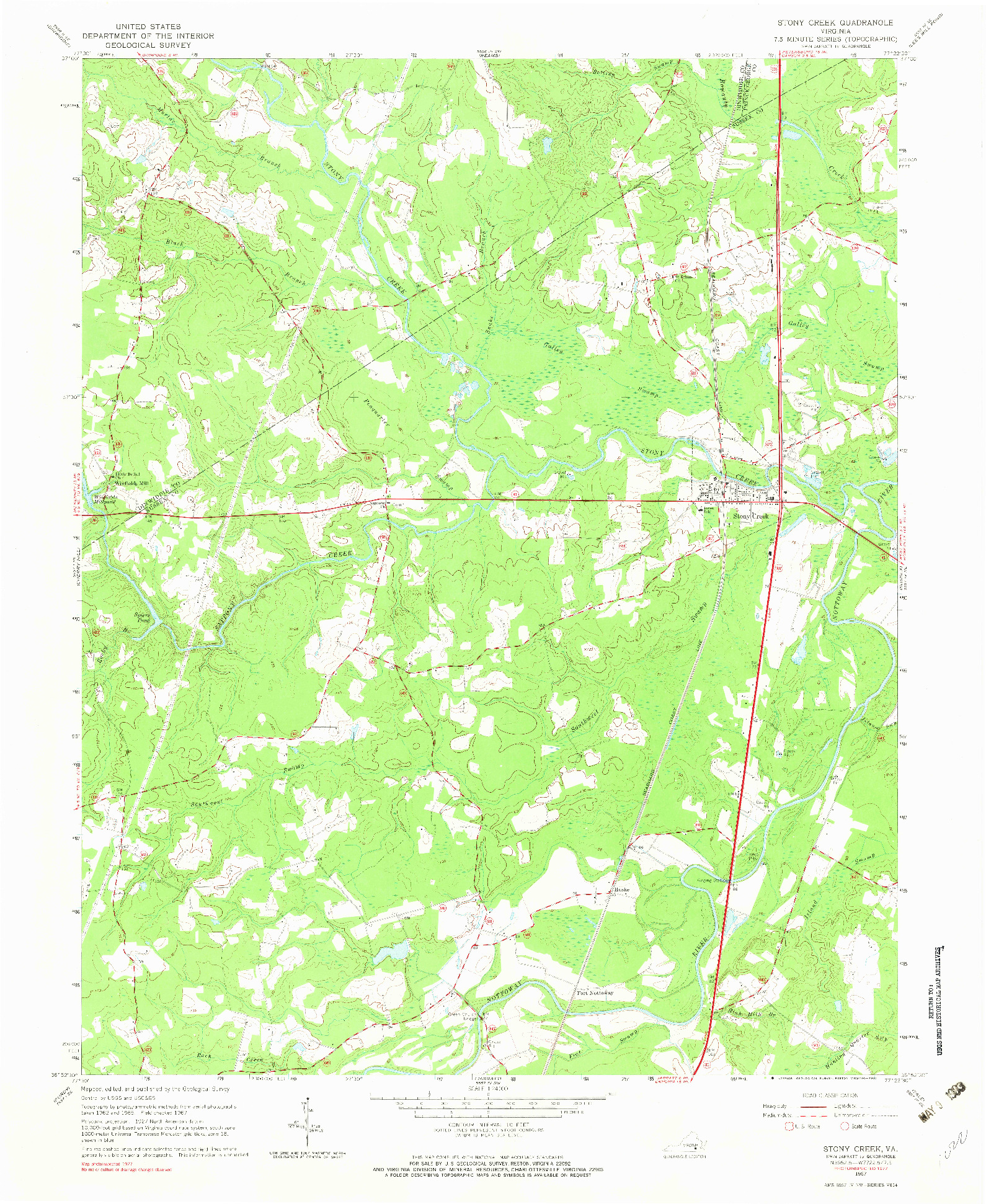 USGS 1:24000-SCALE QUADRANGLE FOR STONY CREEK, VA 1967