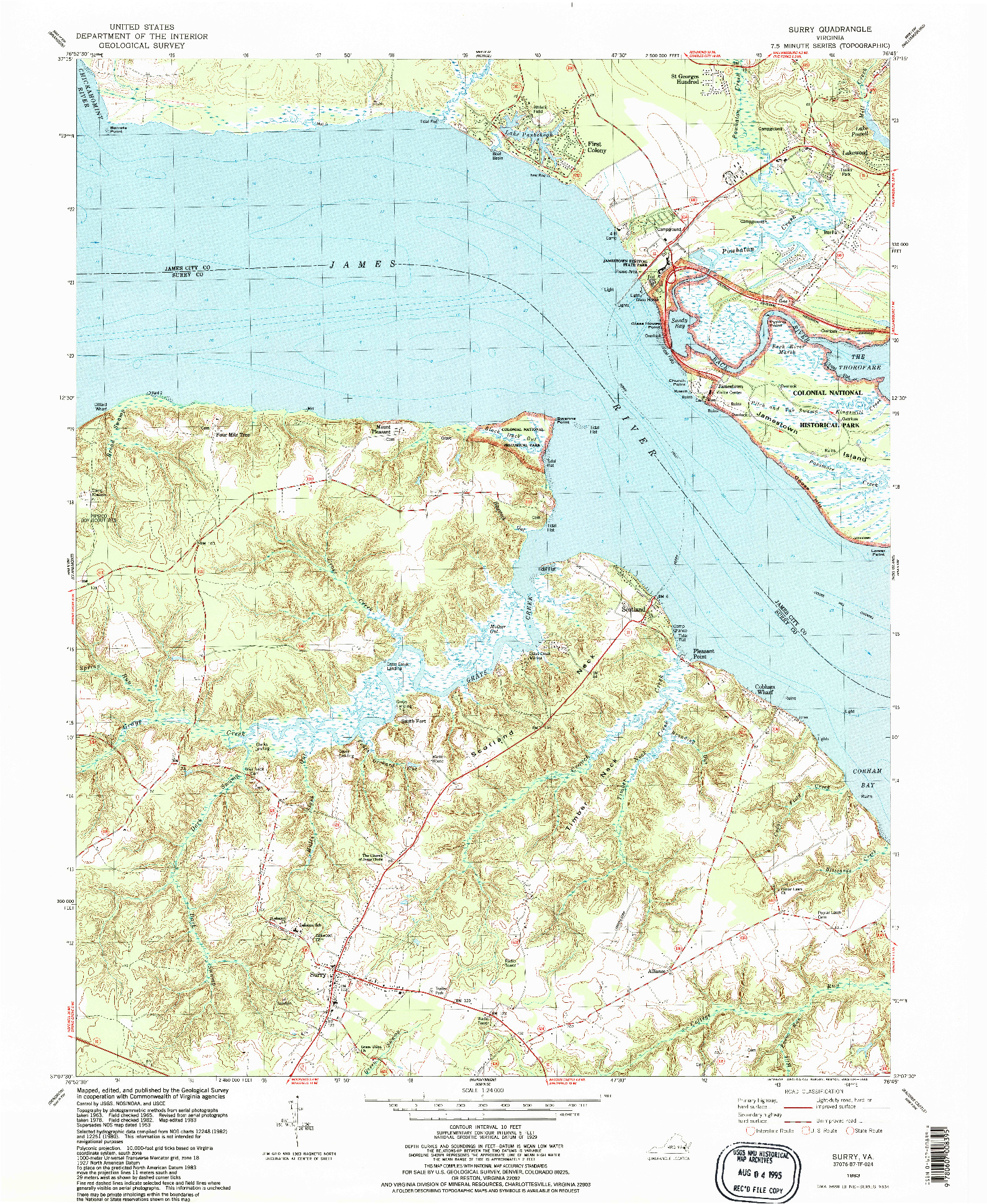 USGS 1:24000-SCALE QUADRANGLE FOR SURRY, VA 1983