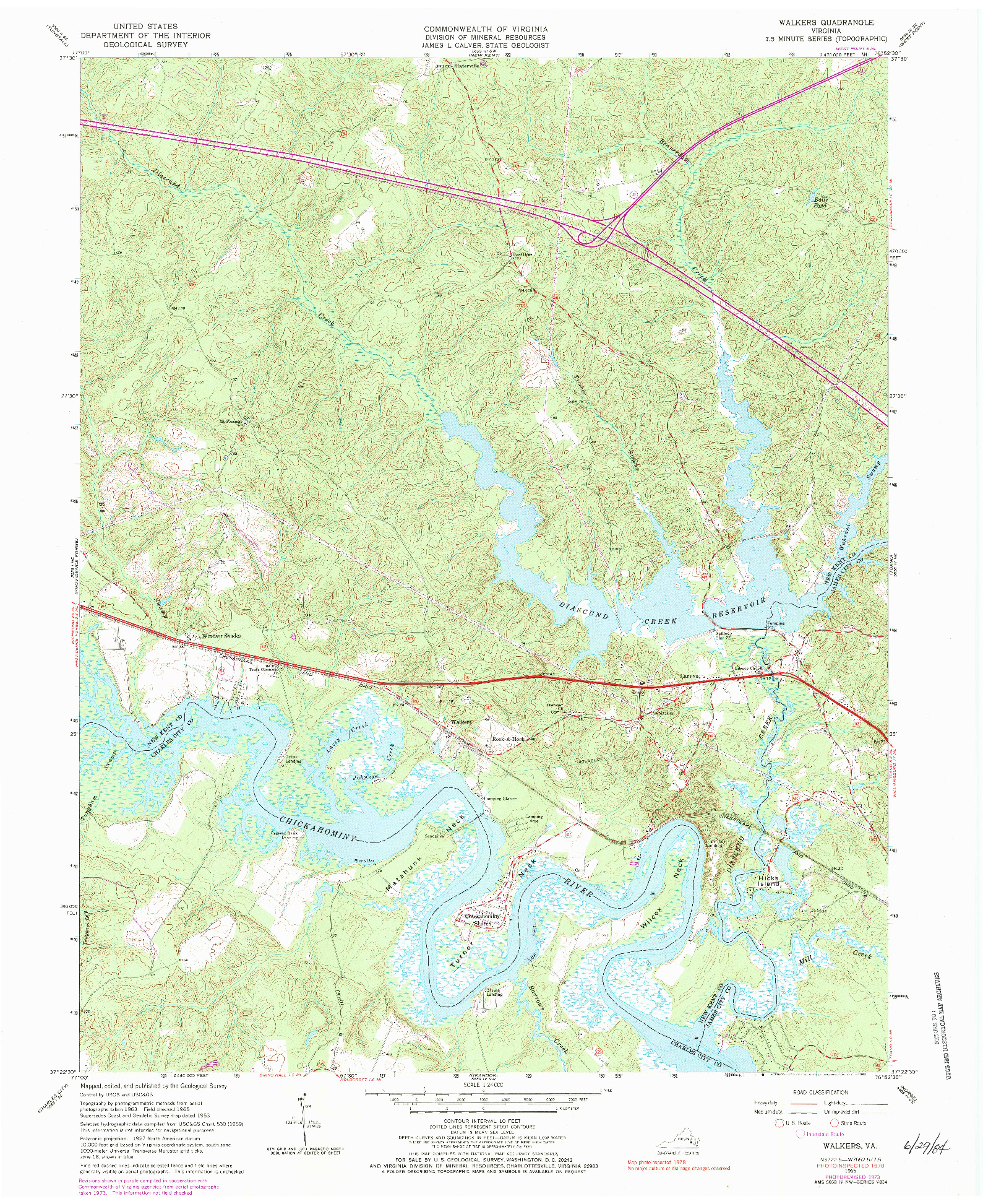 USGS 1:24000-SCALE QUADRANGLE FOR WALKERS, VA 1965