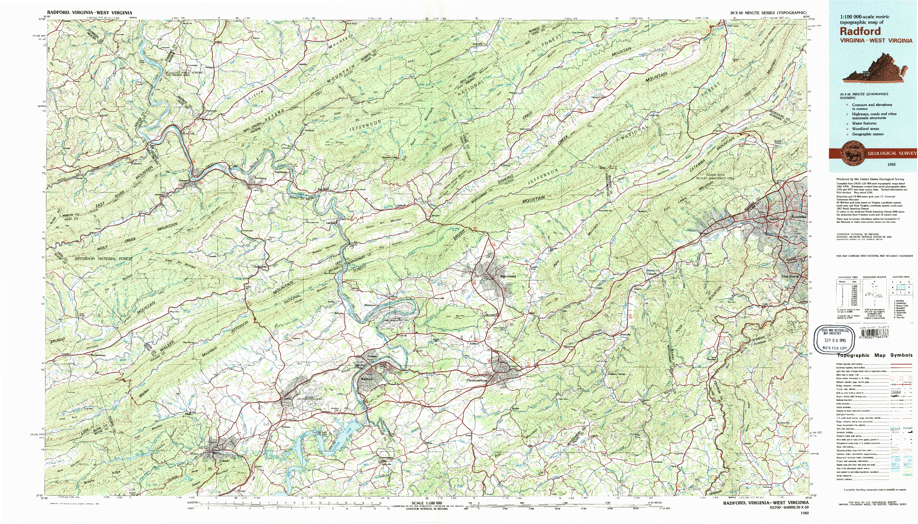 USGS 1:100000-SCALE QUADRANGLE FOR RADFORD, VA 1982