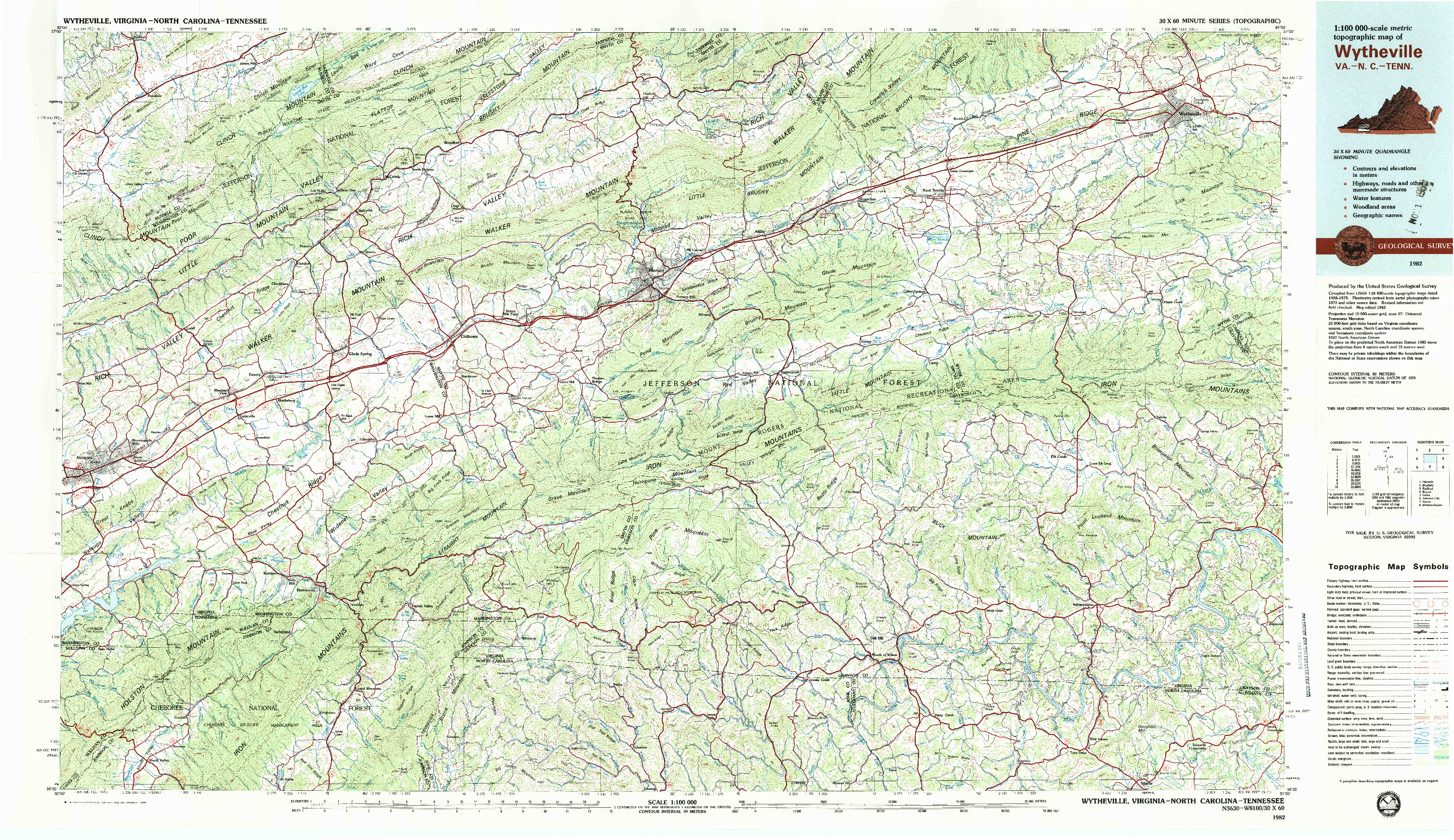 USGS 1:100000-SCALE QUADRANGLE FOR WYTHEVILLE, VA 1982