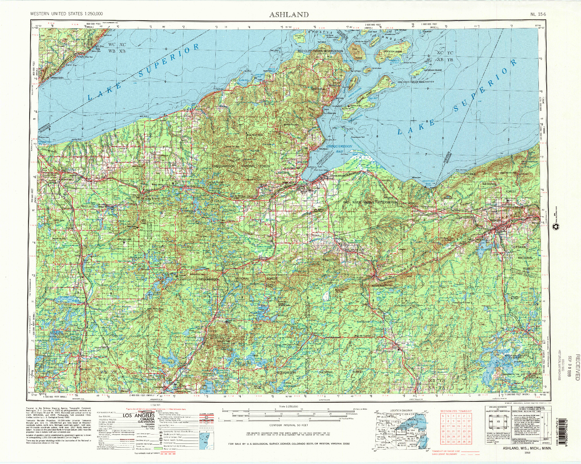 USGS 1:250000-SCALE QUADRANGLE FOR ASHLAND, WI 1953