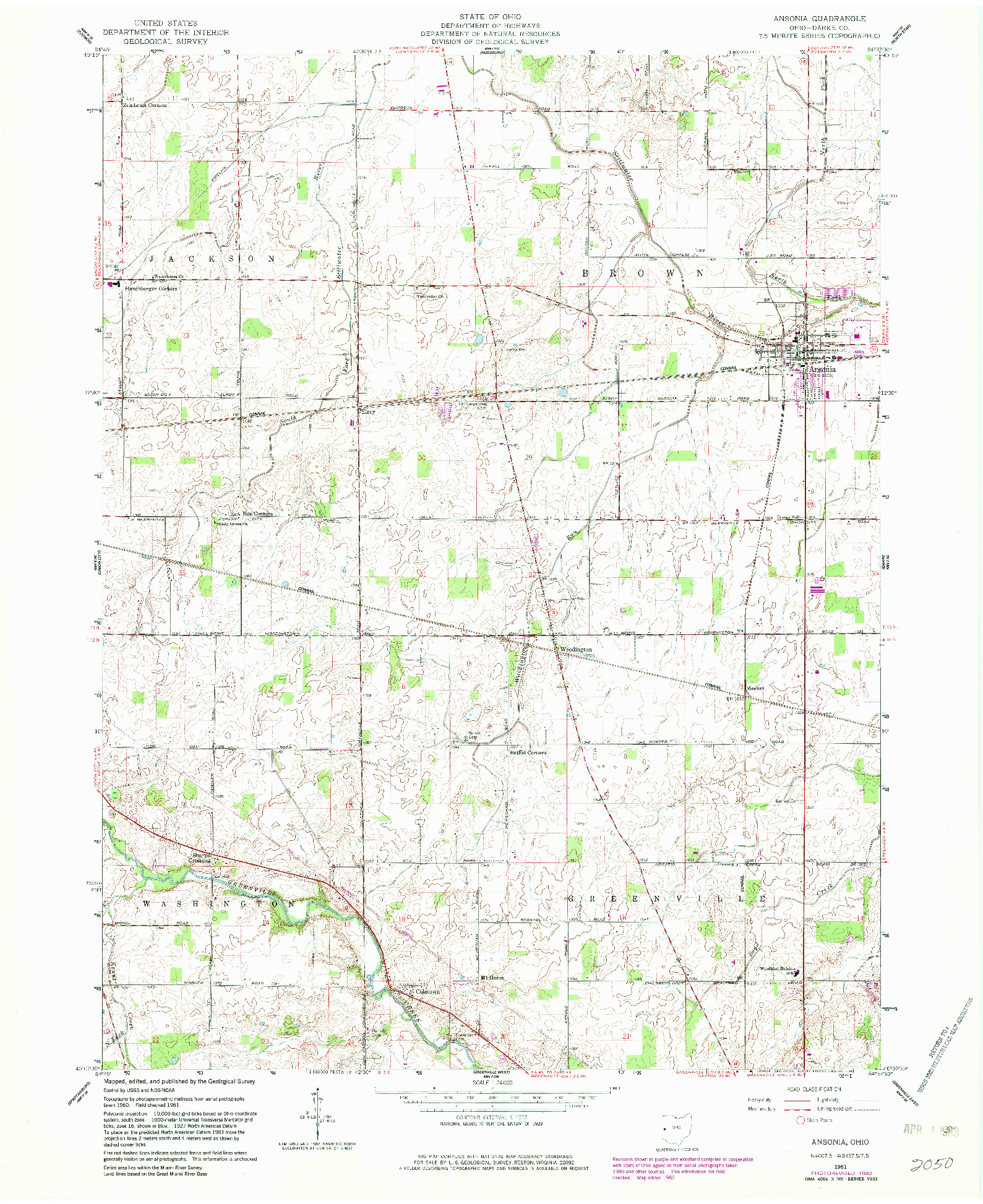 USGS 1:24000-SCALE QUADRANGLE FOR ANSONIA, OH 1961