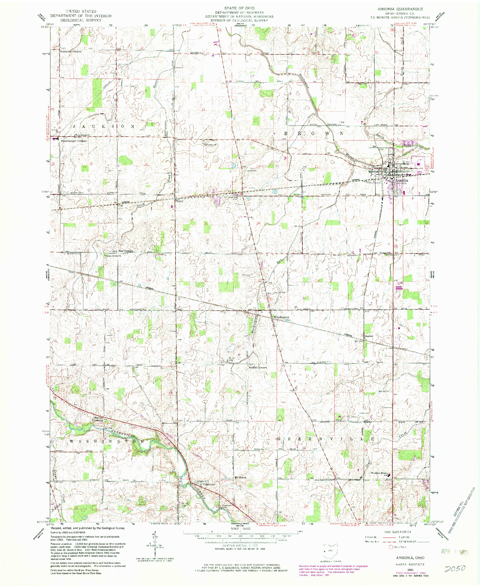 USGS 1:24000-SCALE QUADRANGLE FOR ANSONIA, OH 1961