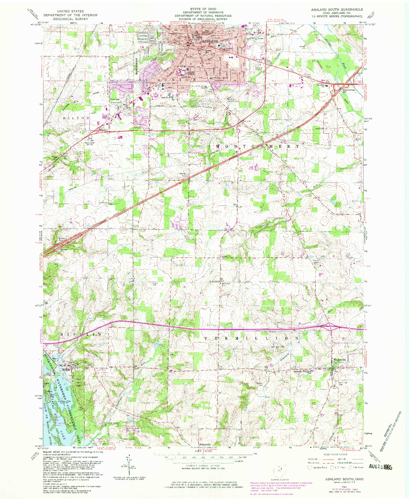 USGS 1:24000-SCALE QUADRANGLE FOR ASHLAND SOUTH, OH 1961
