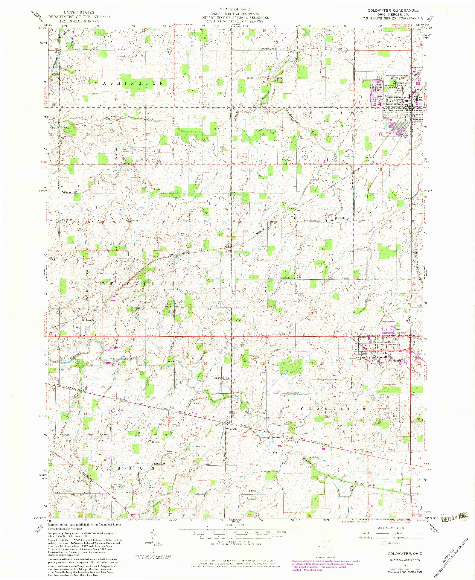 USGS 1:24000-SCALE QUADRANGLE FOR COLDWATER, OH 1961