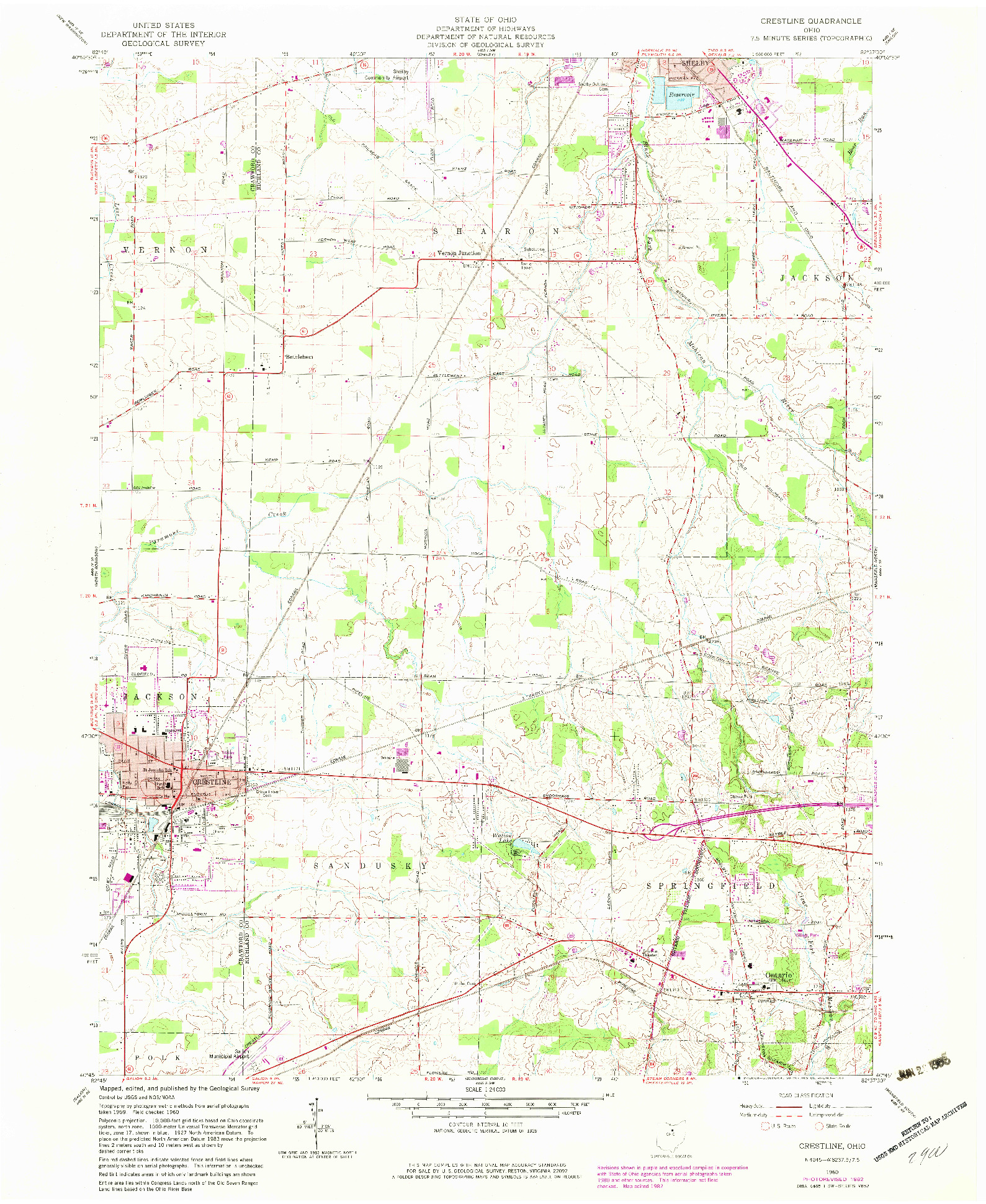 USGS 1:24000-SCALE QUADRANGLE FOR CRESTLINE, OH 1960