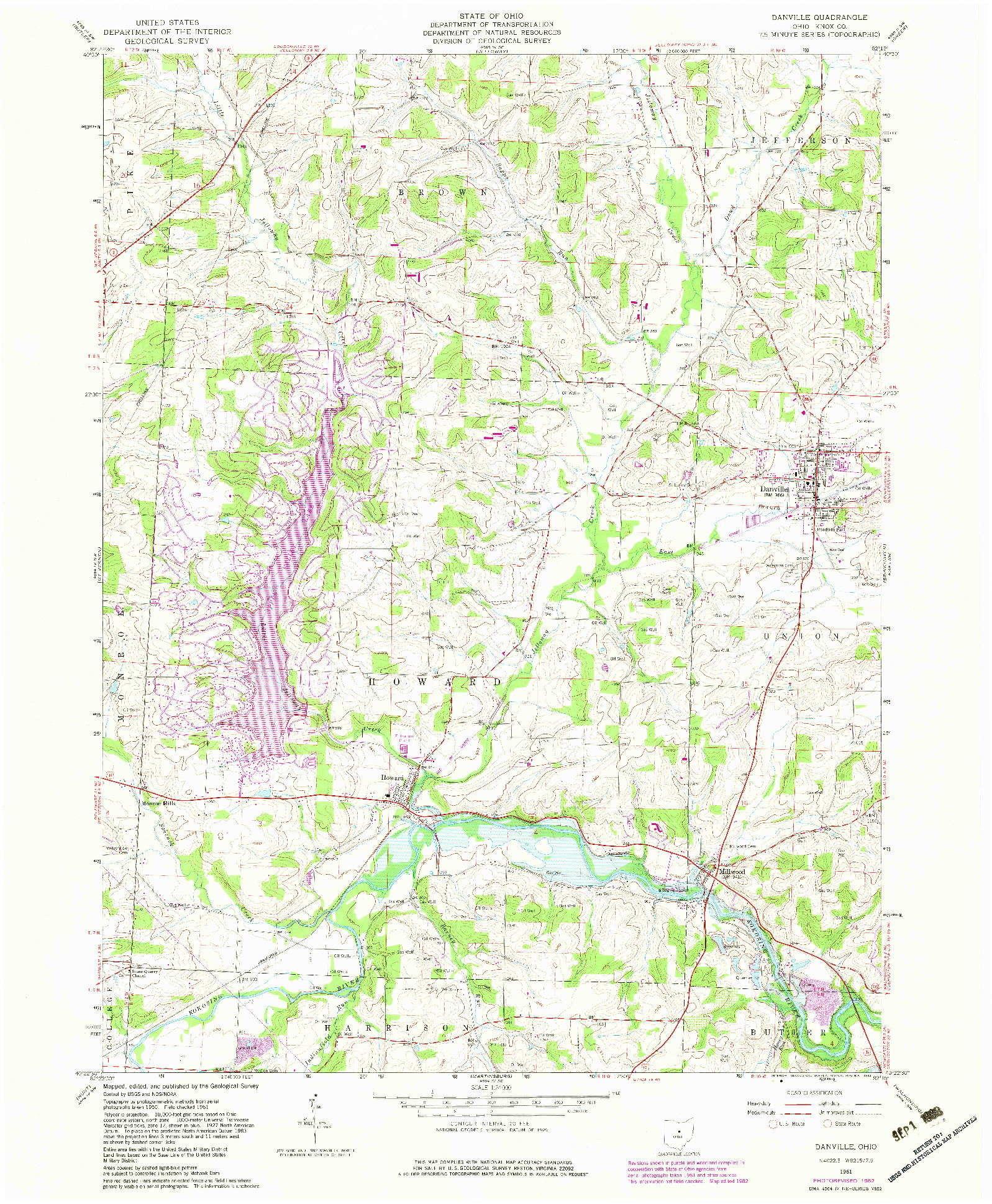 USGS 1:24000-SCALE QUADRANGLE FOR DANVILLE, OH 1961