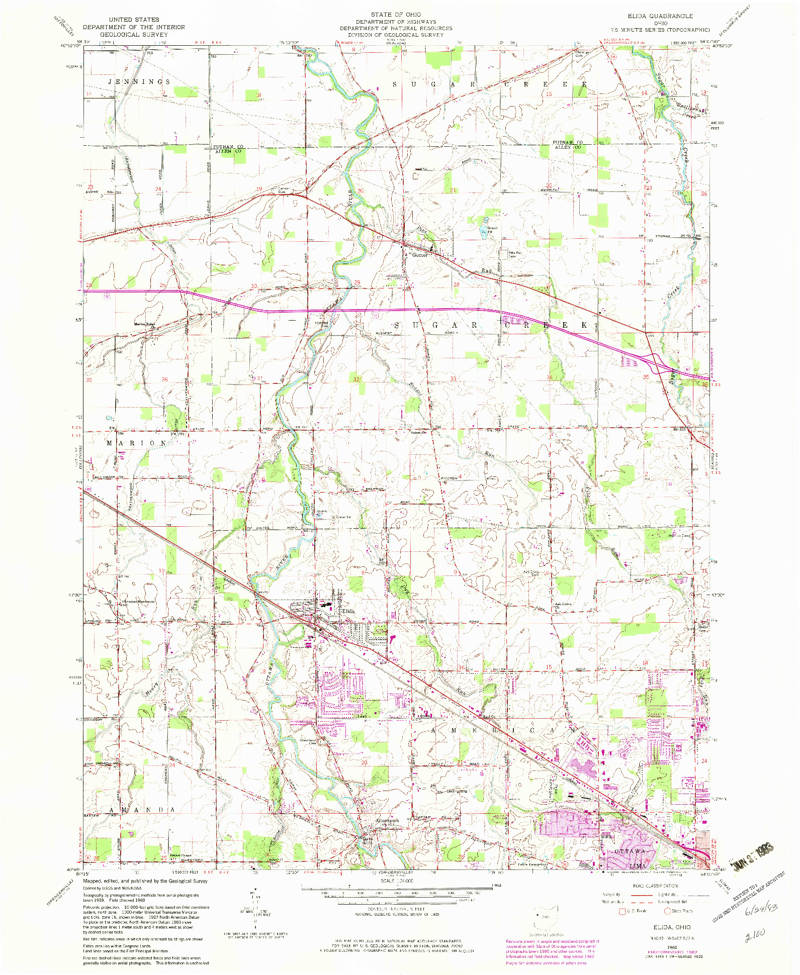 USGS 1:24000-SCALE QUADRANGLE FOR ELIDA, OH 1960