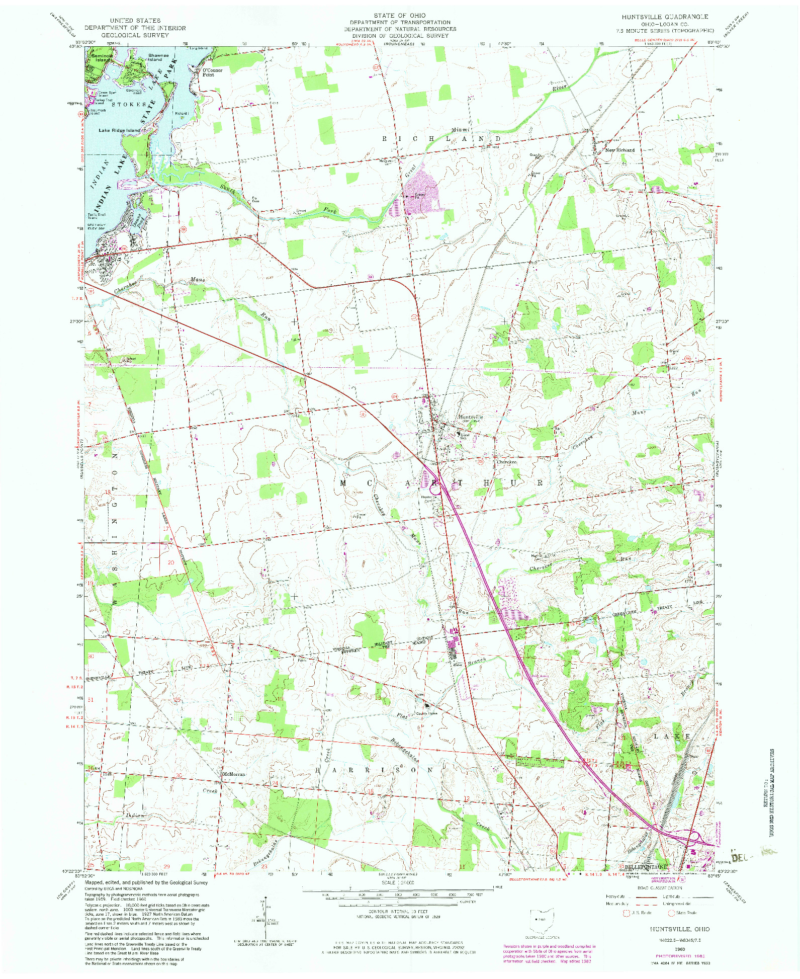 USGS 1:24000-SCALE QUADRANGLE FOR HUNTSVILLE, OH 1960