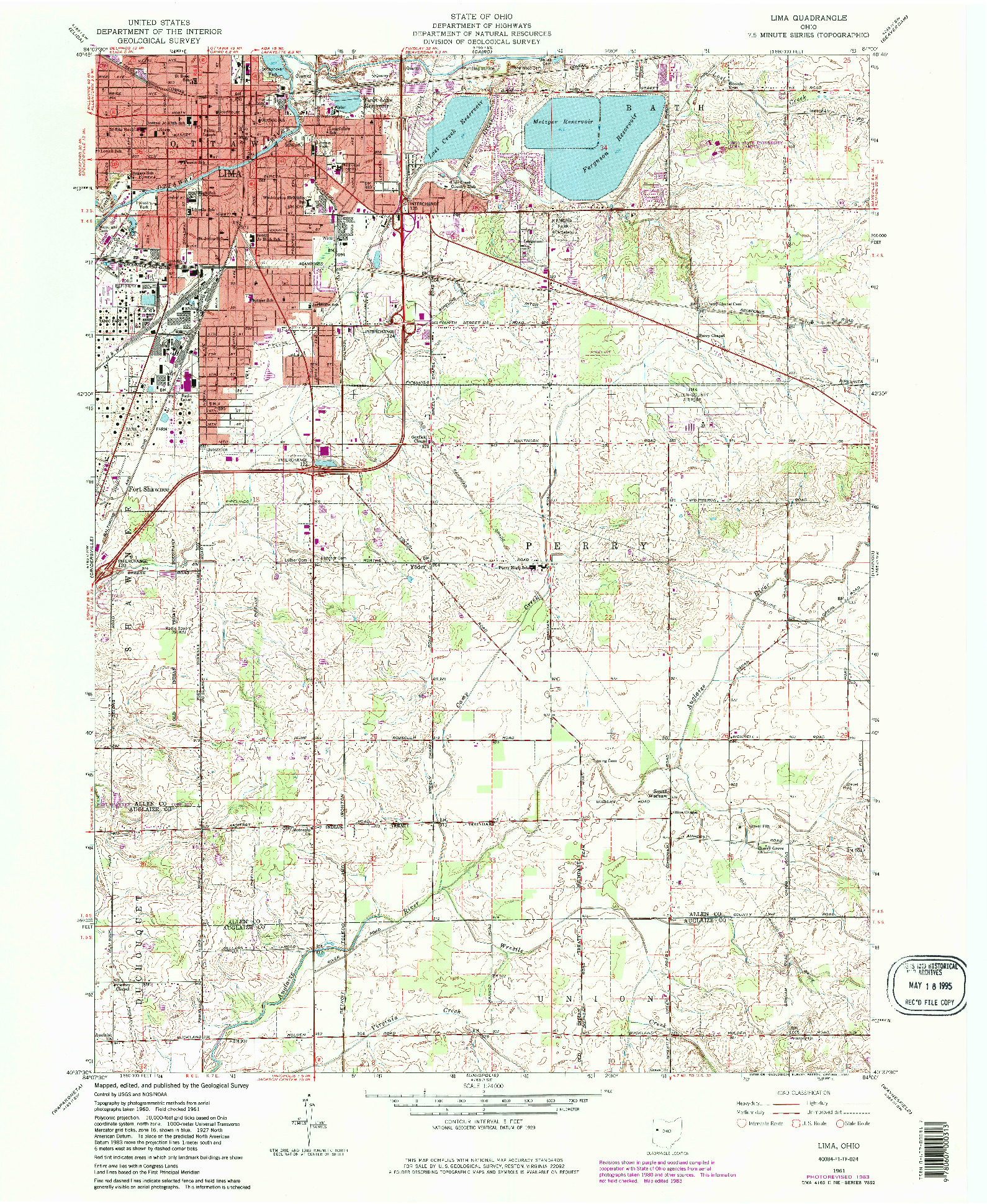 USGS 1:24000-SCALE QUADRANGLE FOR LIMA, OH 1961
