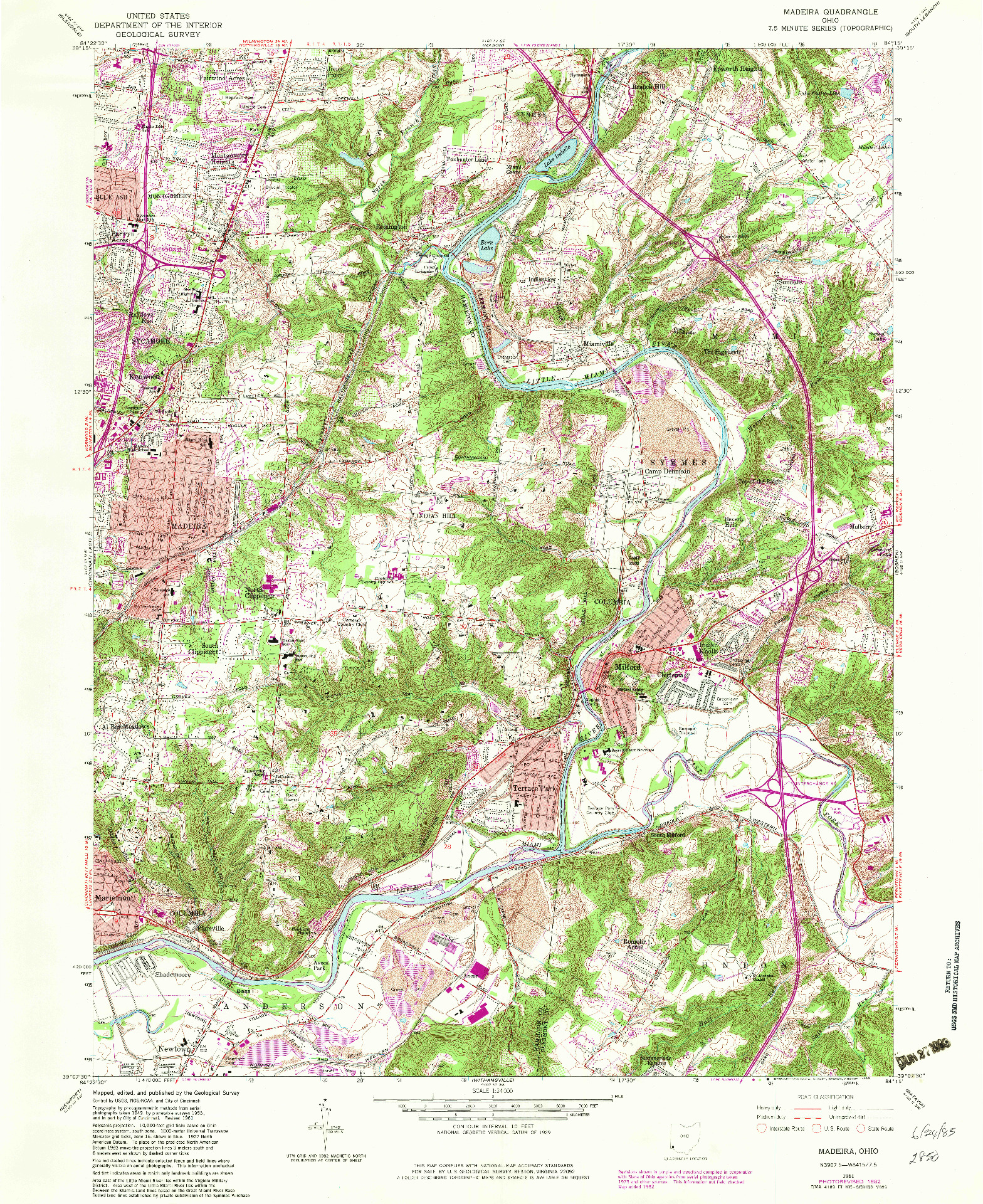 USGS 1:24000-SCALE QUADRANGLE FOR MADEIRA, OH 1961