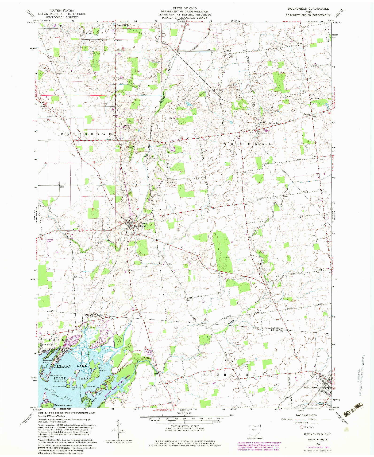 USGS 1:24000-SCALE QUADRANGLE FOR ROUNDHEAD, OH 1960