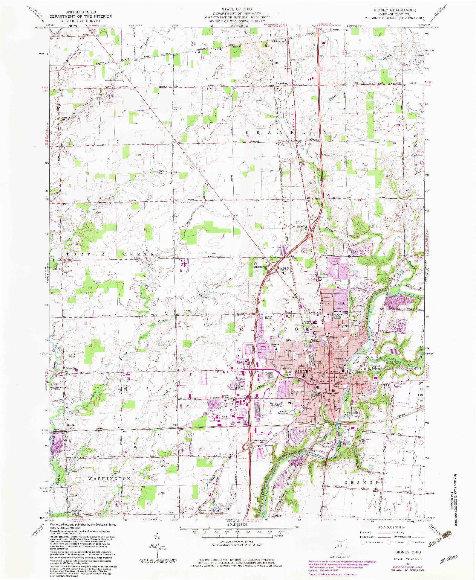 USGS 1:24000-SCALE QUADRANGLE FOR SIDNEY, OH 1961