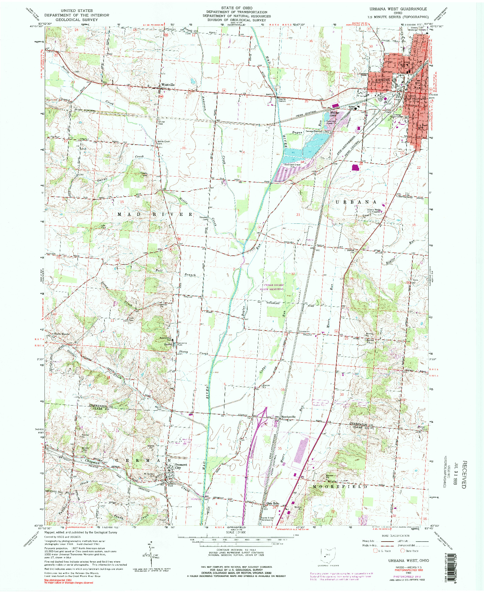 USGS 1:24000-SCALE QUADRANGLE FOR URBANA WEST, OH 1961