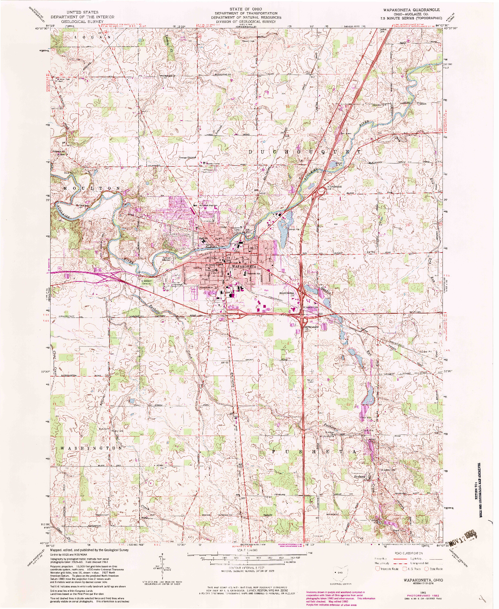 USGS 1:24000-SCALE QUADRANGLE FOR WAPAKONETA, OH 1961