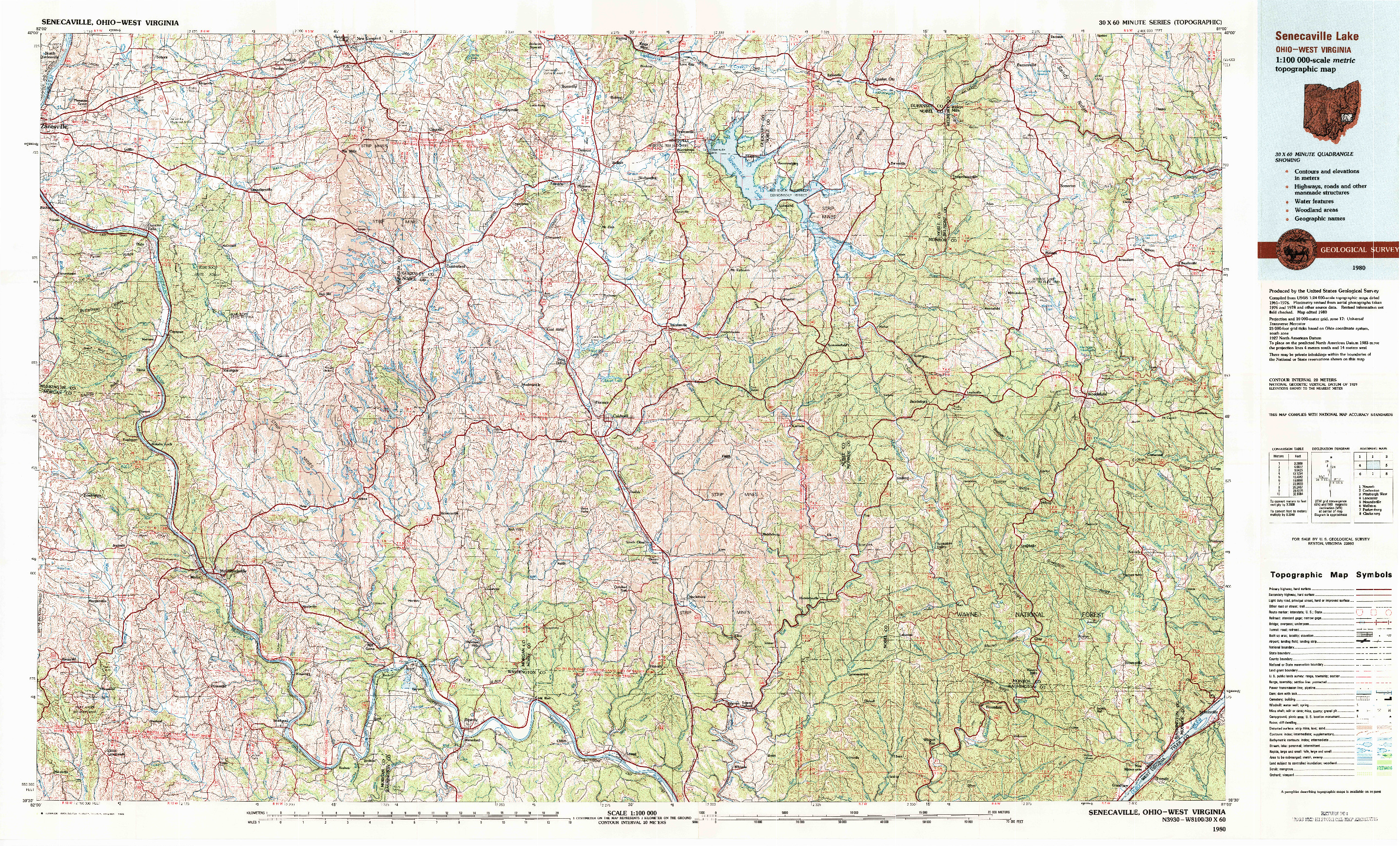 USGS 1:100000-SCALE QUADRANGLE FOR SENECAVILLE, OH 1980