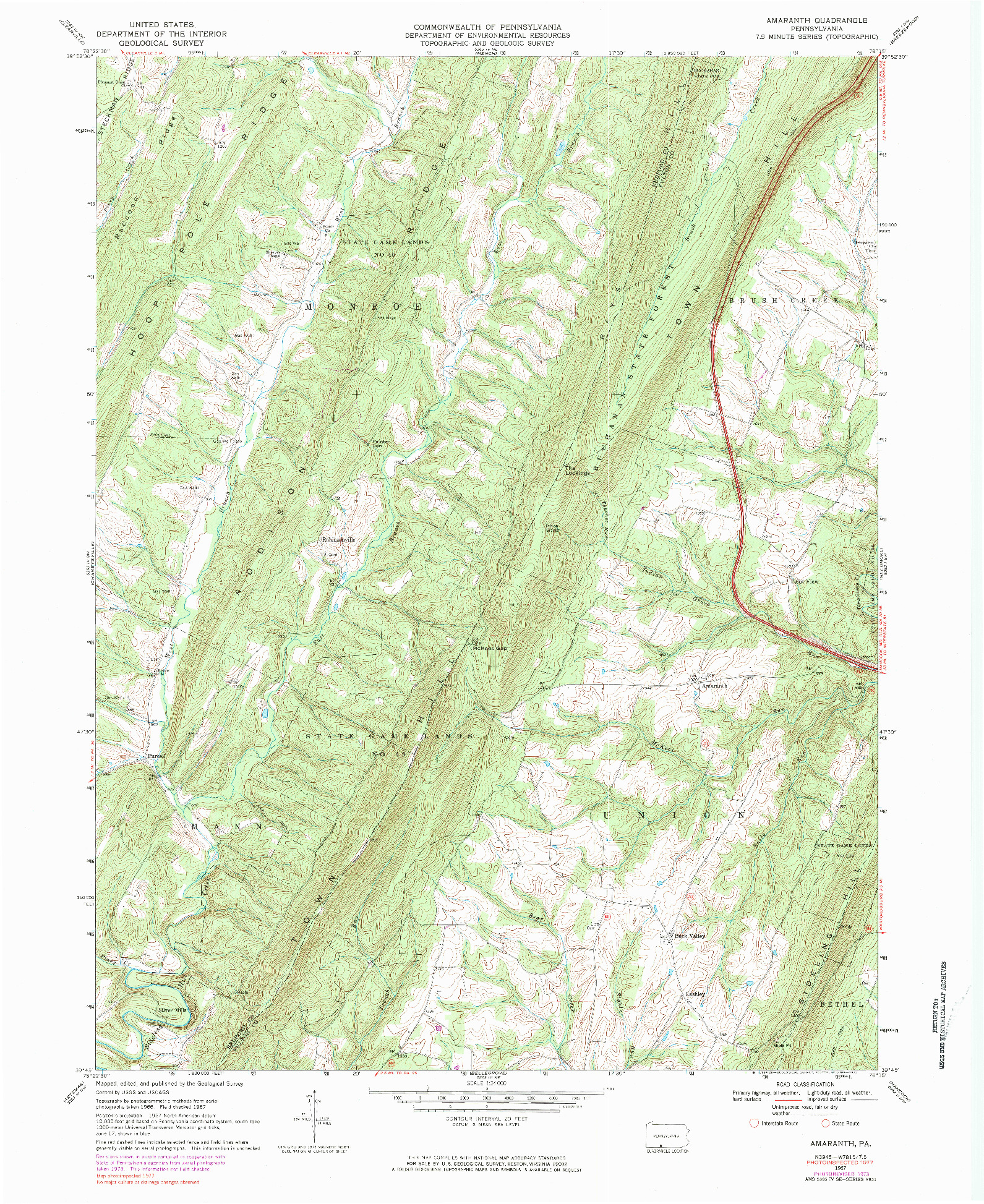 USGS 1:24000-SCALE QUADRANGLE FOR AMARANTH, PA 1967