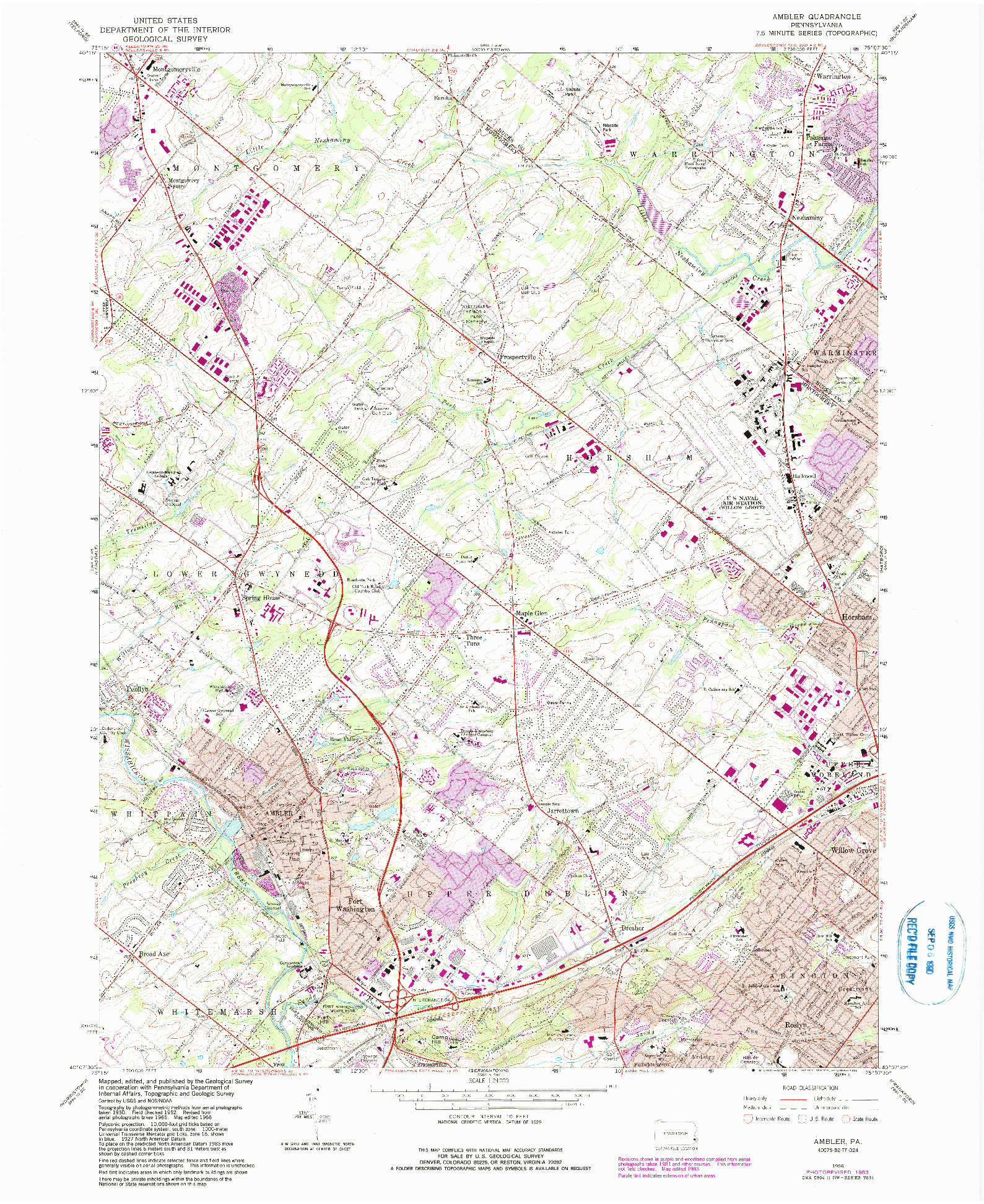 USGS 1:24000-SCALE QUADRANGLE FOR AMBLER, PA 1966