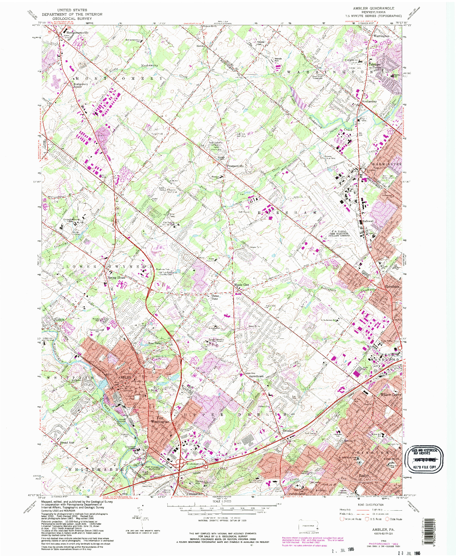 USGS 1:24000-SCALE QUADRANGLE FOR AMBLER, PA 1966