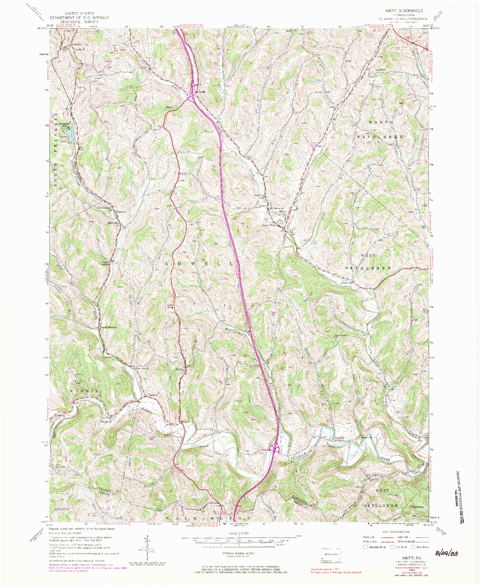 USGS 1:24000-SCALE QUADRANGLE FOR AMITY, PA 1954