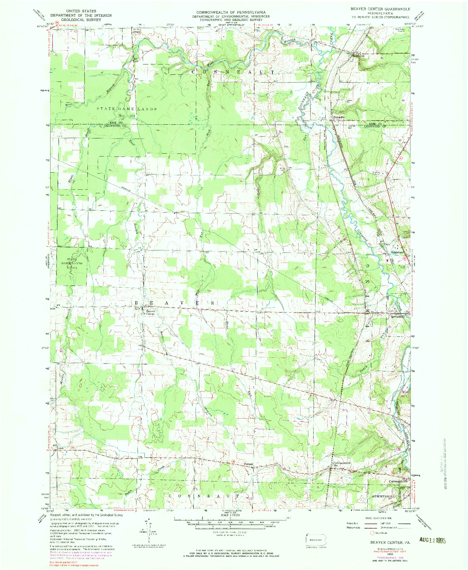 USGS 1:24000-SCALE QUADRANGLE FOR BEAVER CENTER, PA 1959