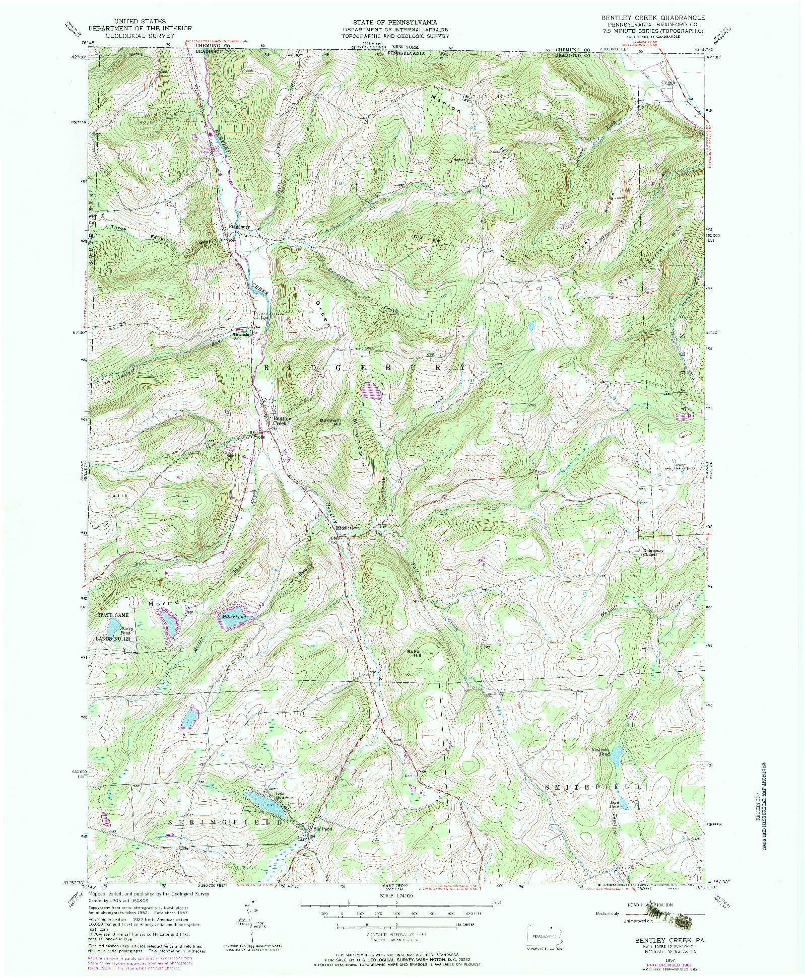 USGS 1:24000-SCALE QUADRANGLE FOR BENTLEY CREEK, PA 1957