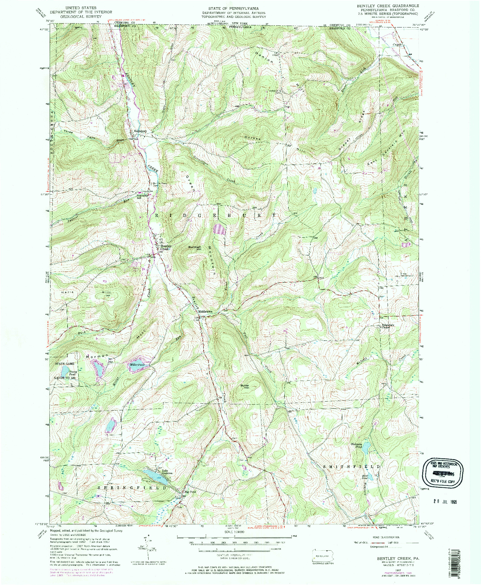 USGS 1:24000-SCALE QUADRANGLE FOR BENTLEY CREEK, PA 1957