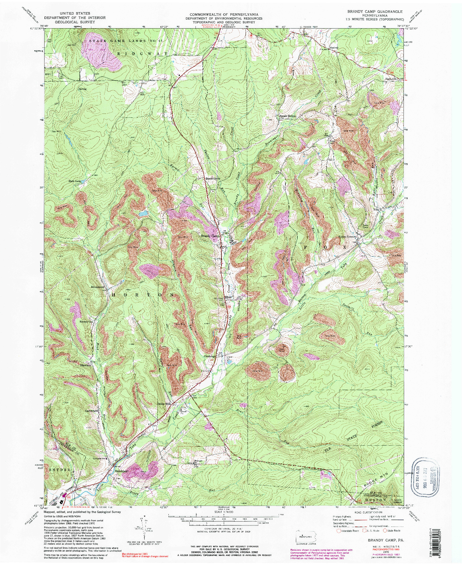 USGS 1:24000-SCALE QUADRANGLE FOR BRANDY CAMP, PA 1970