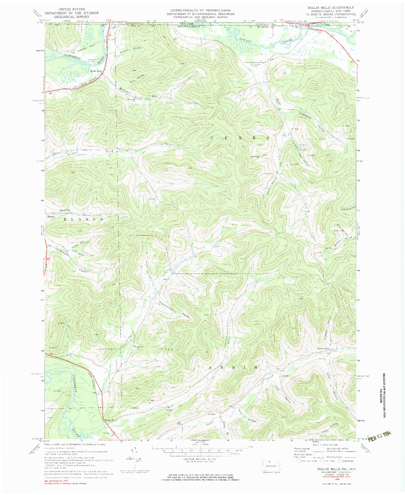 USGS 1:24000-SCALE QUADRANGLE FOR BULLIS MILLS, PA 1970