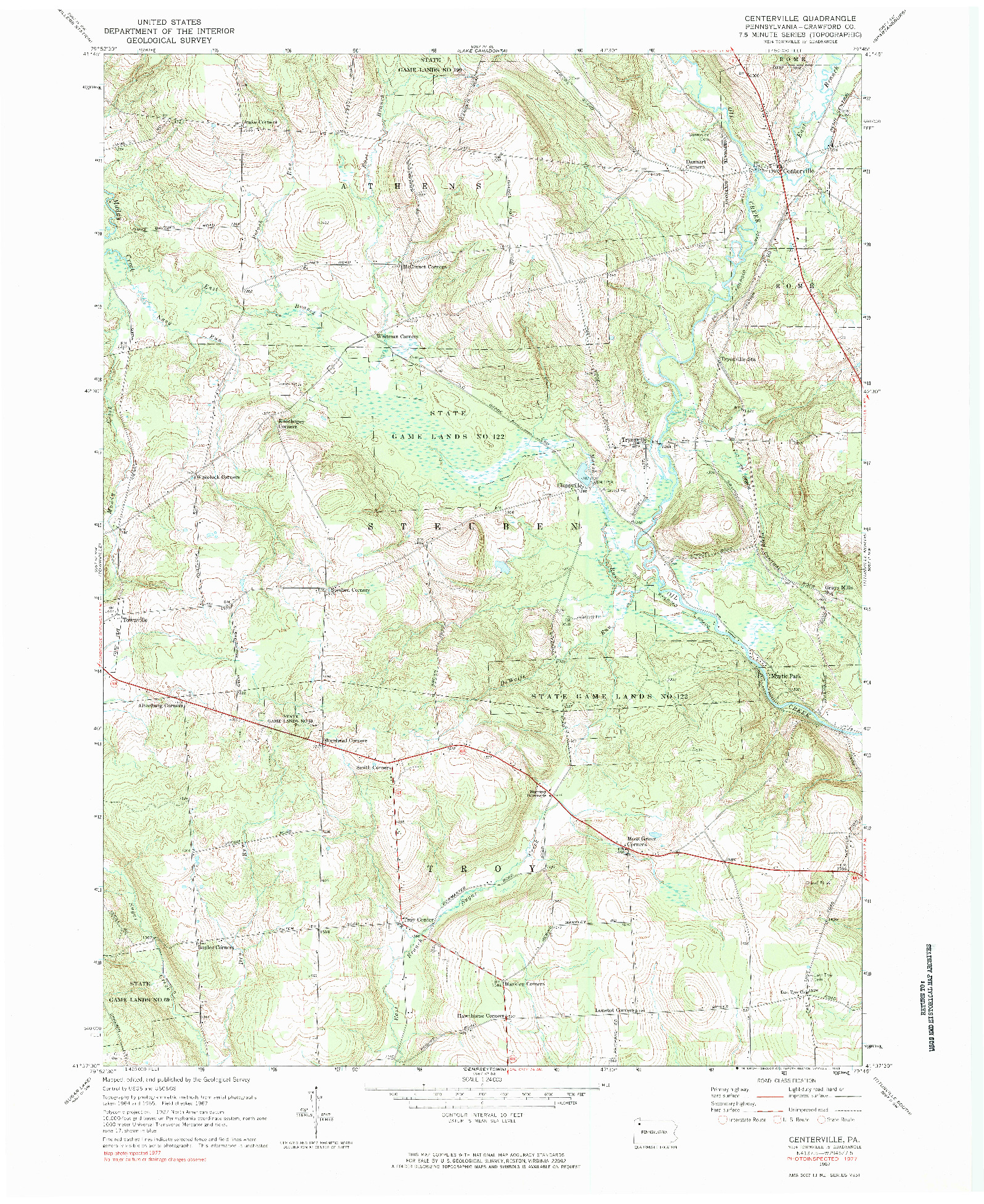 USGS 1:24000-SCALE QUADRANGLE FOR CENTERVILLE, PA 1967