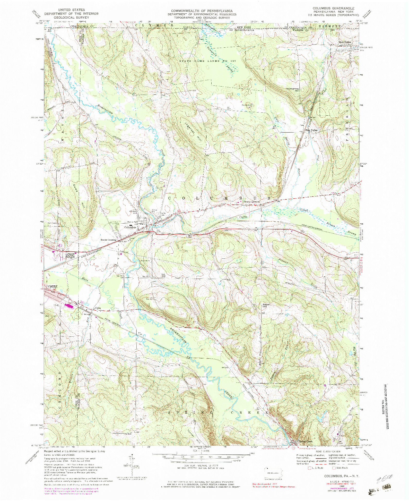 USGS 1:24000-SCALE QUADRANGLE FOR COLUMBUS, PA 1968