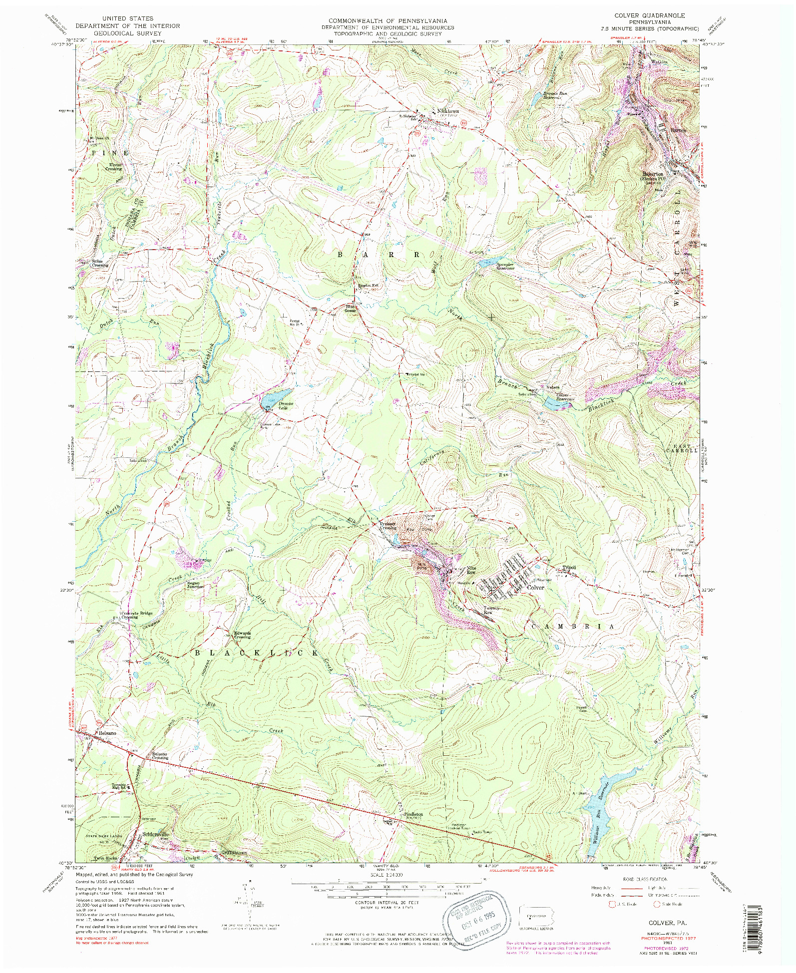 USGS 1:24000-SCALE QUADRANGLE FOR COLVER, PA 1961